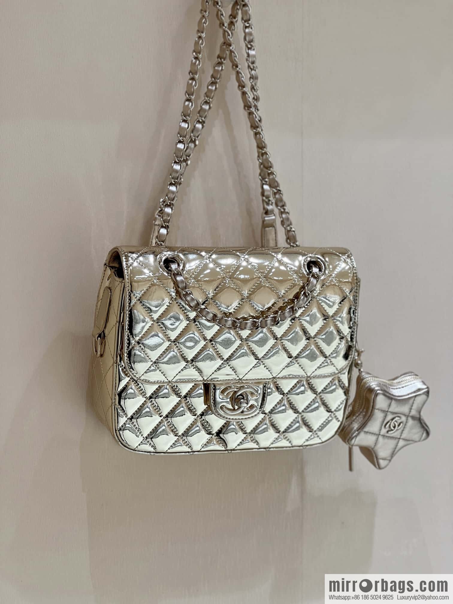 CHANEL 24C early spring vacation series catwalk model patent leather double backpack AS4649 gold