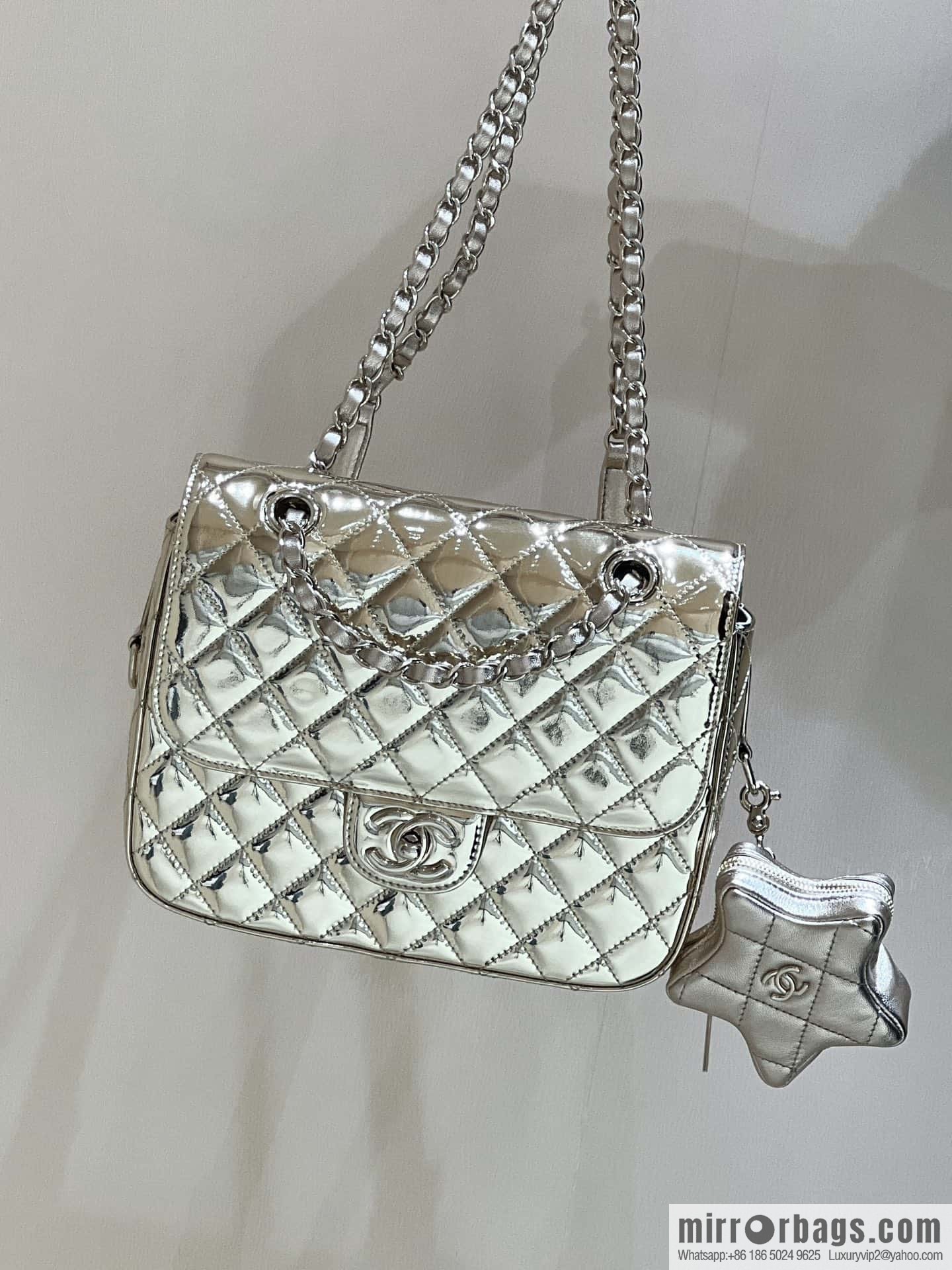 CHANEL 24C early spring vacation series catwalk model patent leather double backpack AS4649 gold