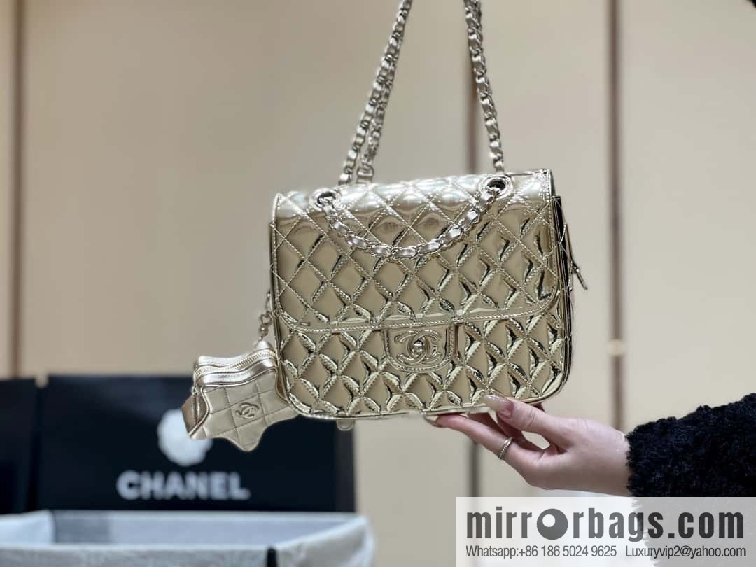CHANEL 24C early spring vacation series catwalk model patent leather double backpack AS4649 gold