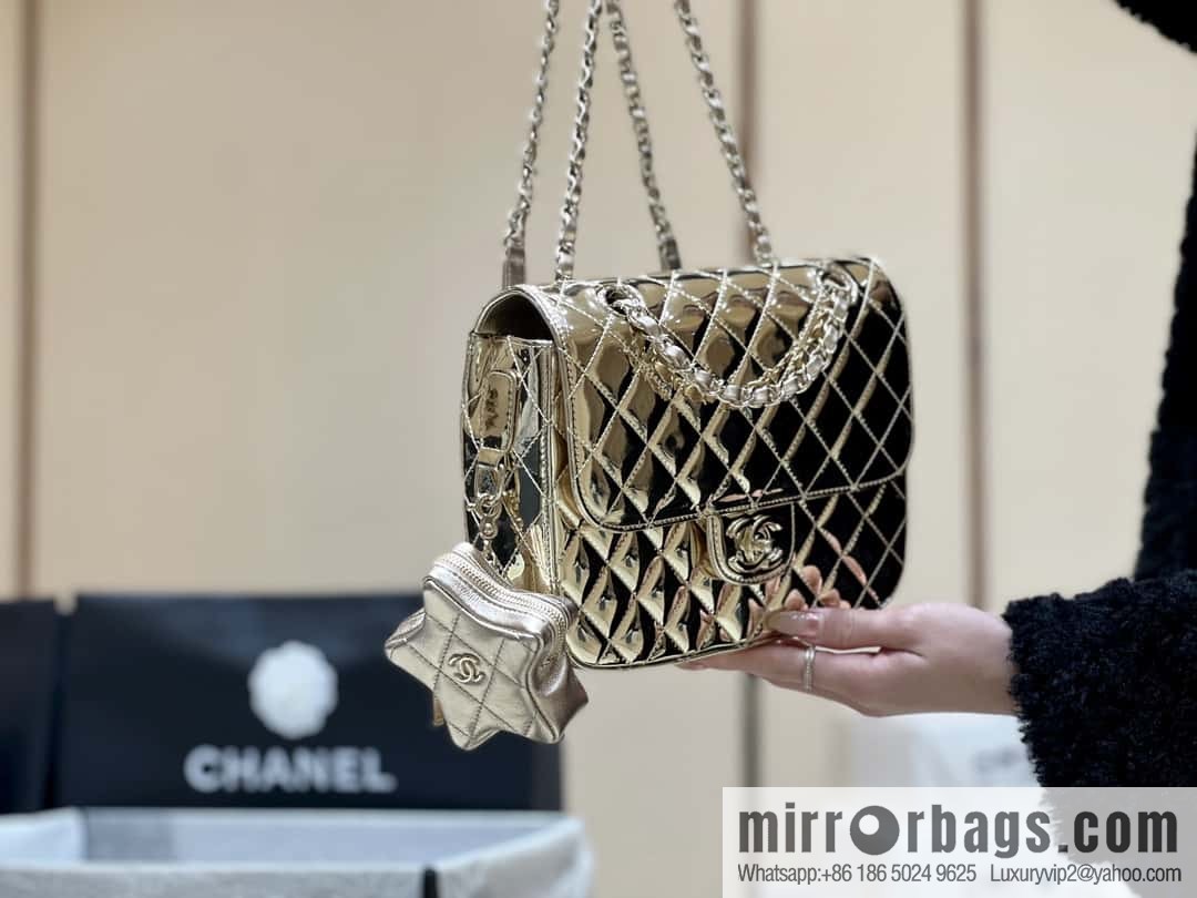 CHANEL 24C early spring vacation series catwalk model patent leather double backpack AS4649 gold