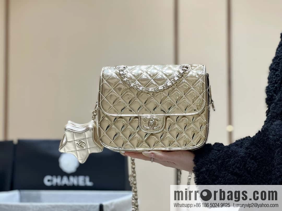 CHANEL 24C early spring vacation series catwalk model patent leather double backpack AS4649 gold