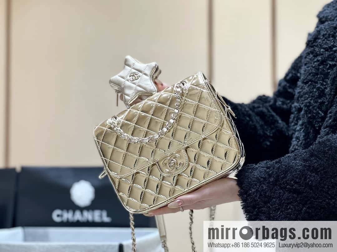 CHANEL 24C early spring vacation series catwalk model patent leather double backpack AS4649 gold