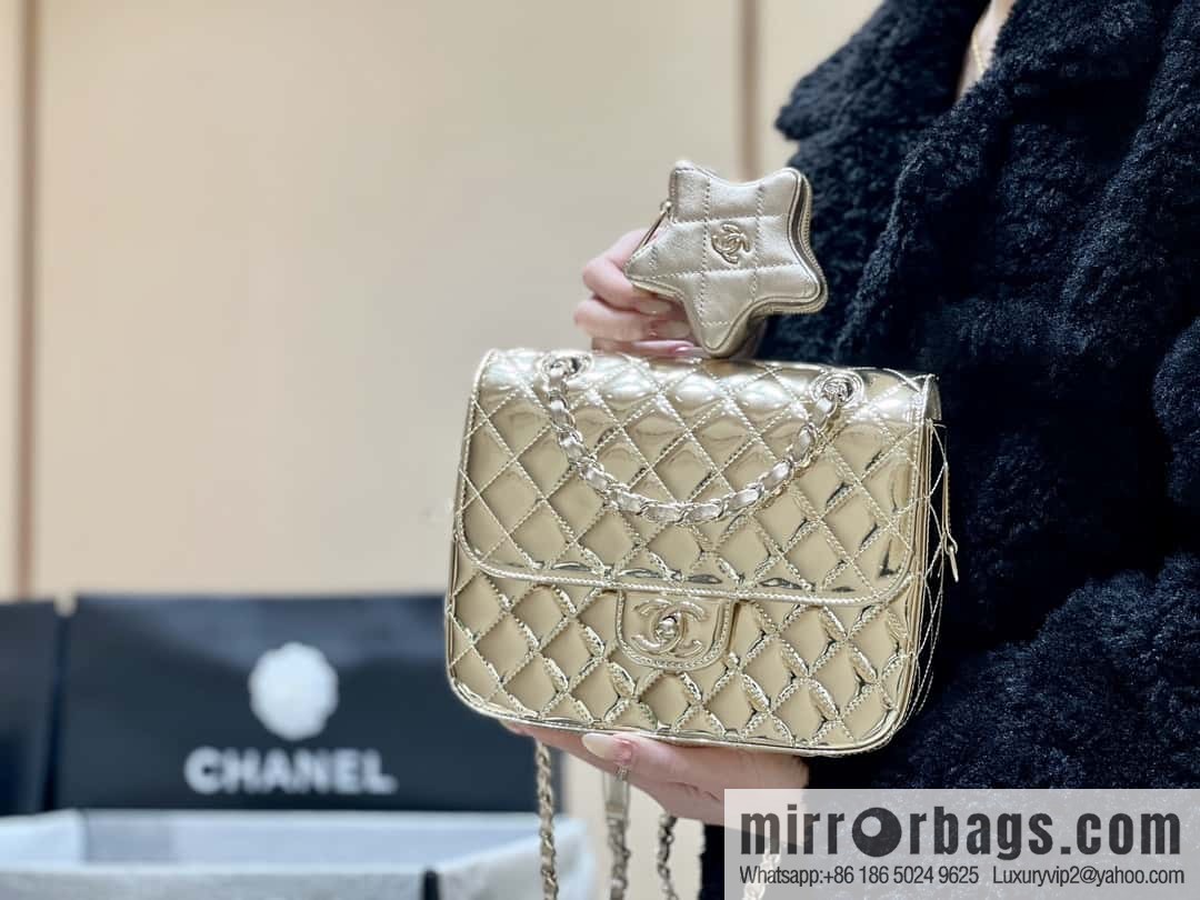 CHANEL 24C early spring vacation series catwalk model patent leather double backpack AS4649 gold