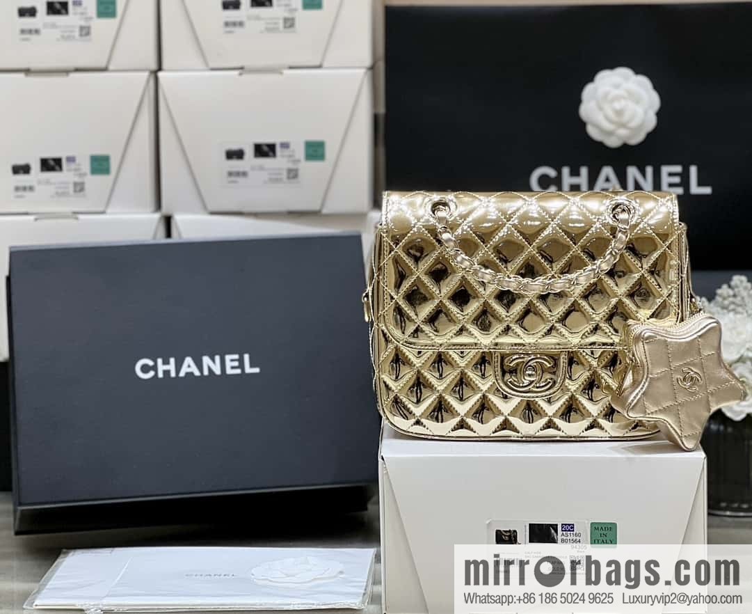 CHANEL 24C early spring vacation series catwalk model patent leather double backpack AS4649 gold
