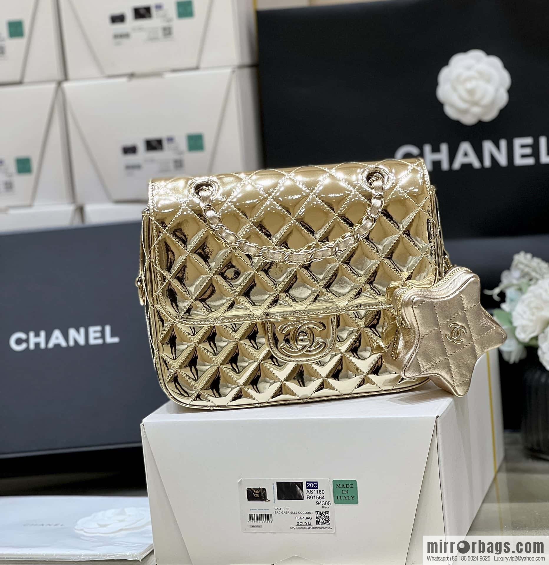 CHANEL 24C early spring vacation series catwalk model patent leather double backpack AS4649 gold