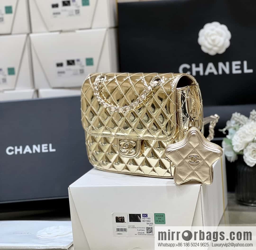 CHANEL 24C early spring vacation series catwalk model patent leather double backpack AS4649 gold