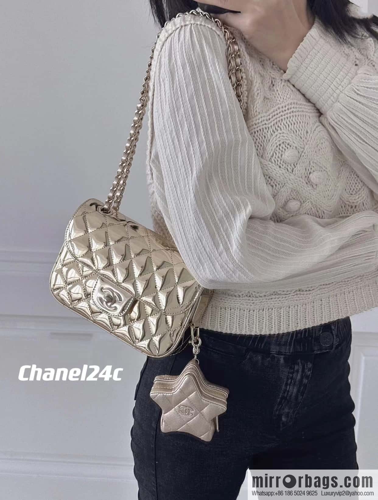CHANEL 24C early spring vacation series CF patent leather cover bag AS4646 gold