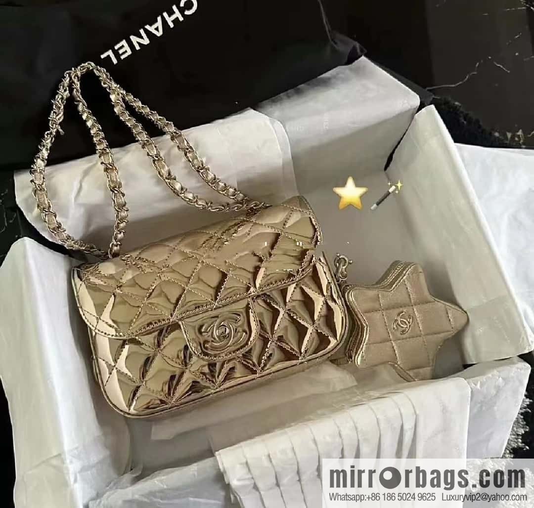 CHANEL 24C early spring vacation series CF patent leather cover bag AS4646 gold