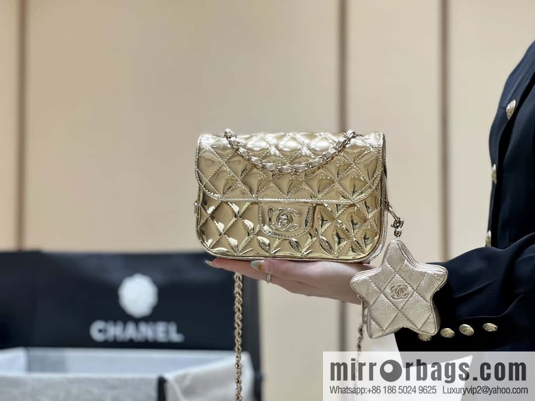 CHANEL 24C early spring vacation series CF patent leather cover bag AS4646 gold