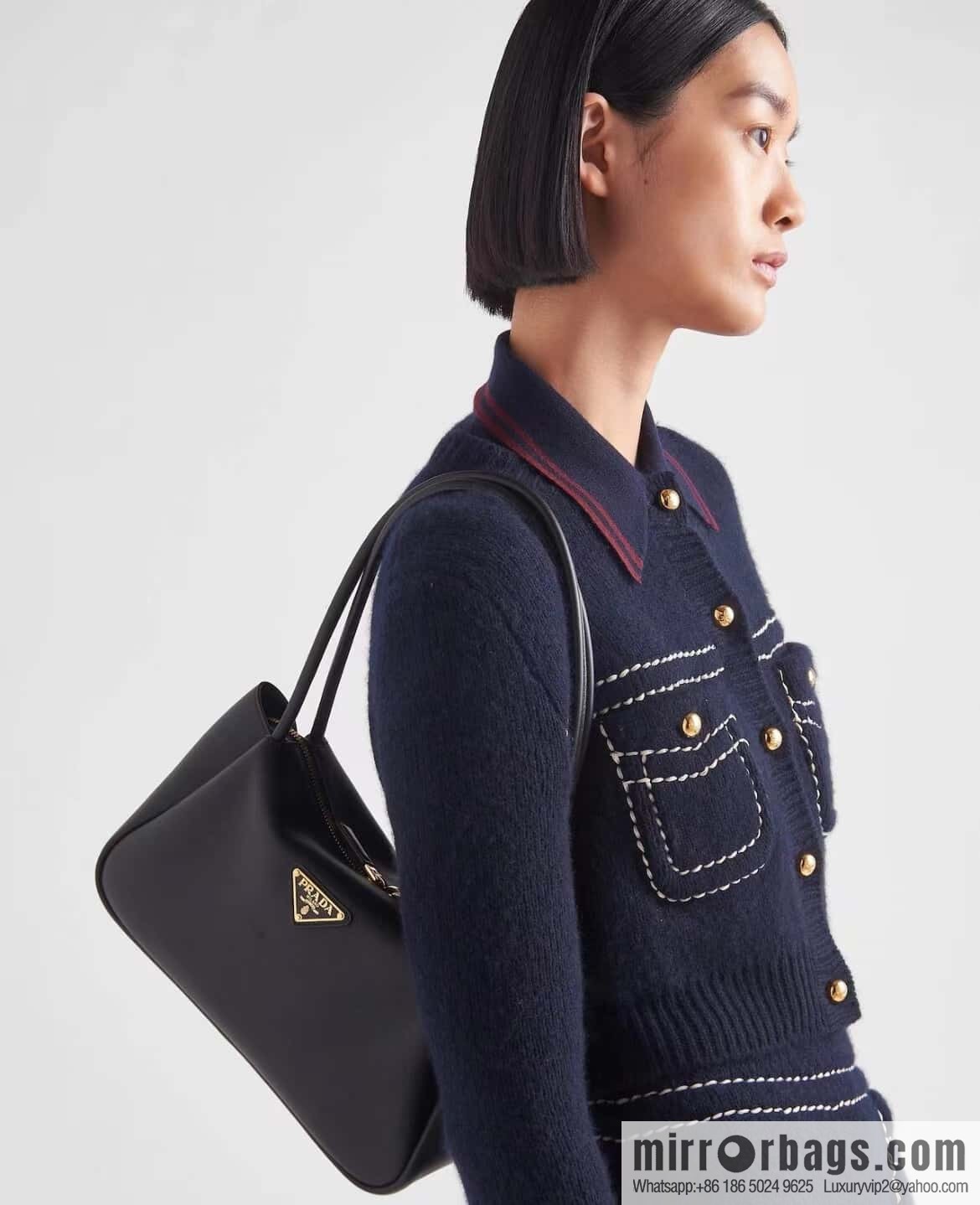 PRADA imported calfskin shoulder backpack 1BA444 black
