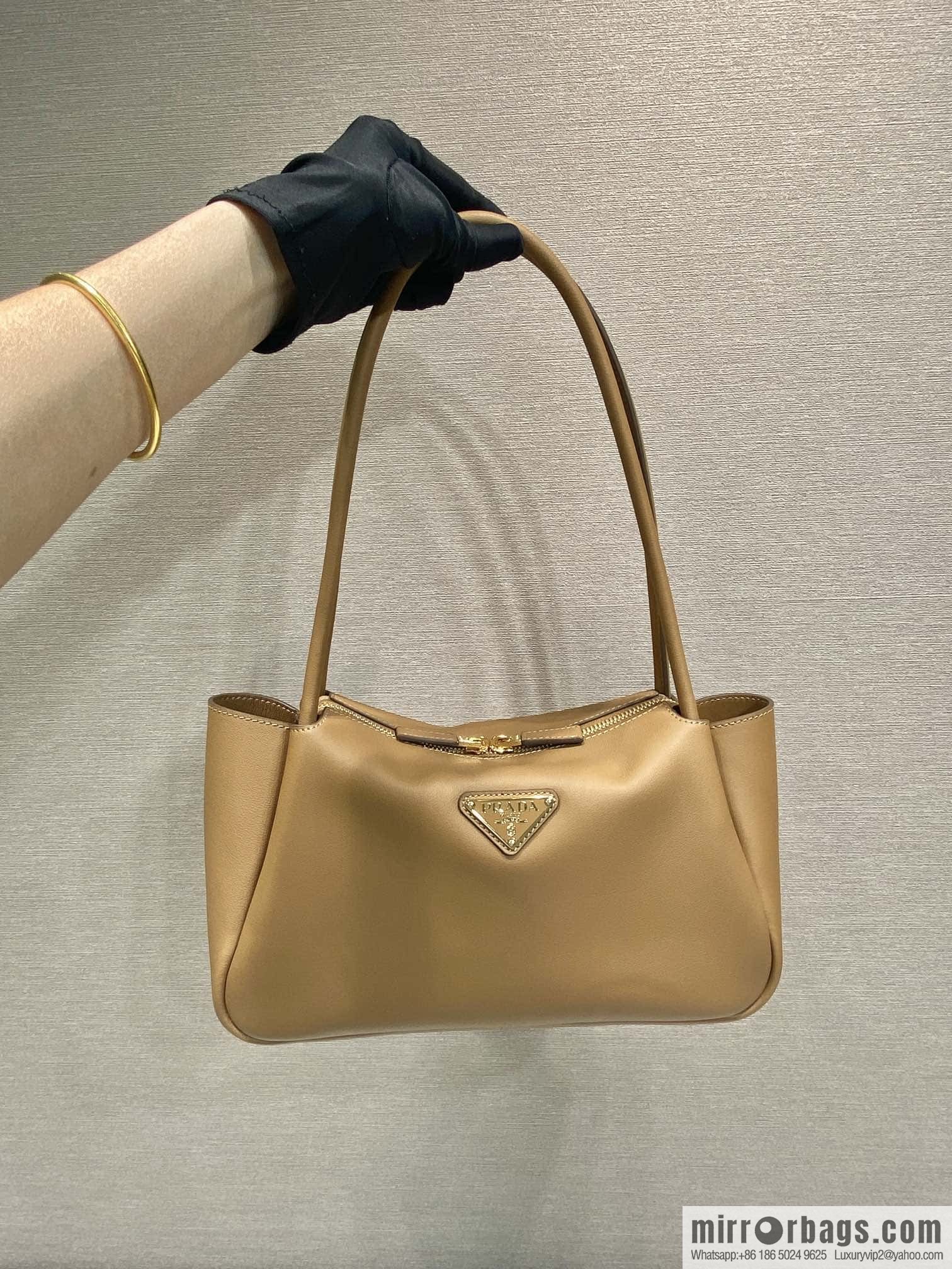 PRADA imported calfskin shoulder backpack 1BA444 caramel color