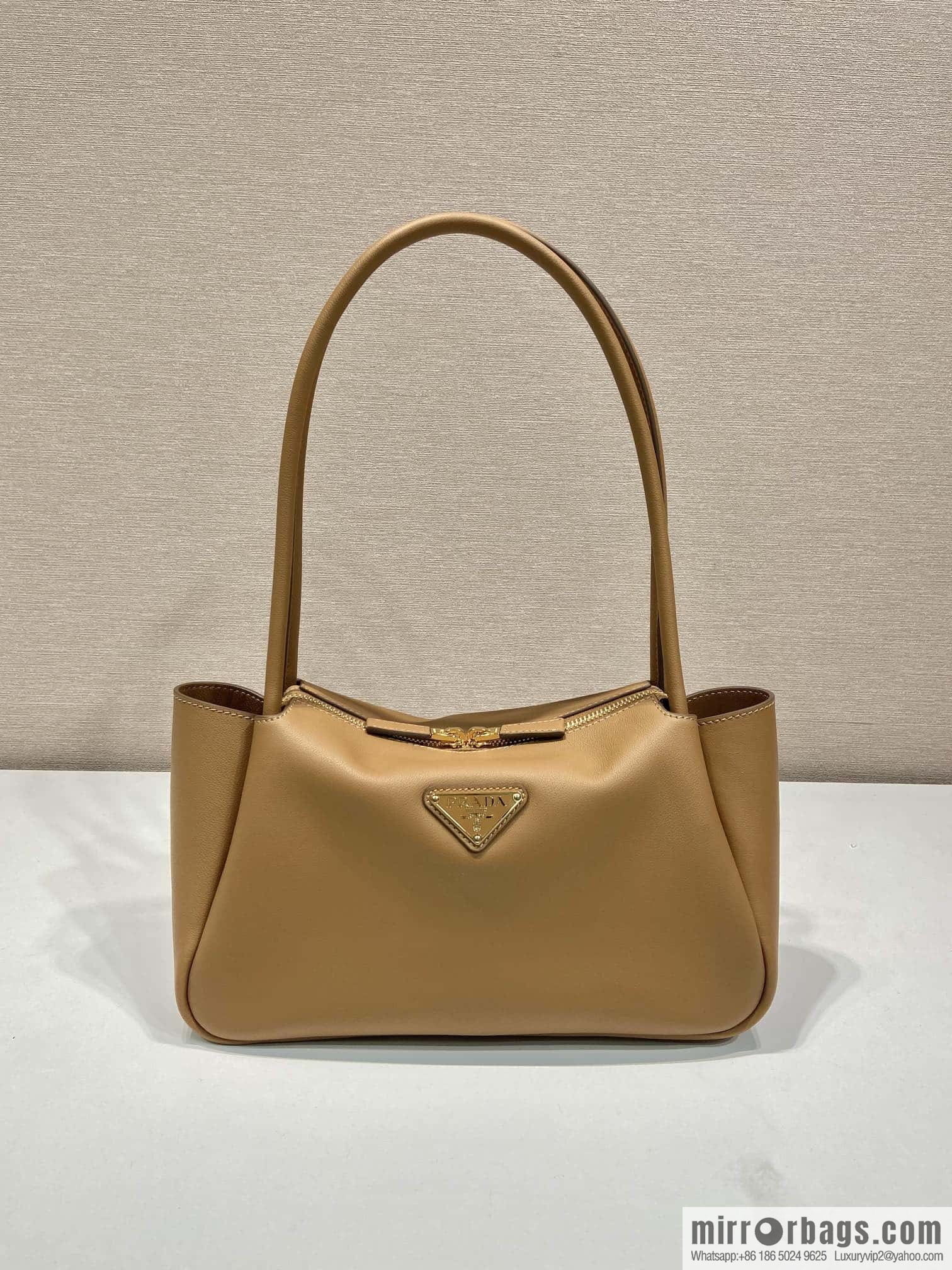 PRADA imported calfskin shoulder backpack 1BA444 caramel color