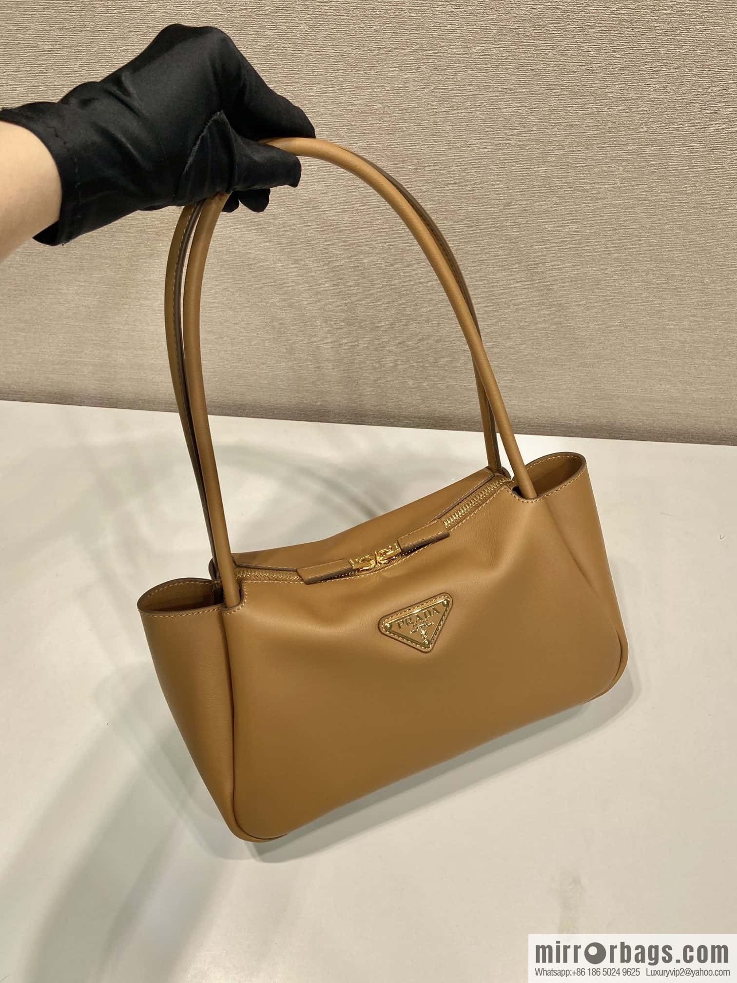 PRADA imported calfskin shoulder backpack 1BA444 caramel color