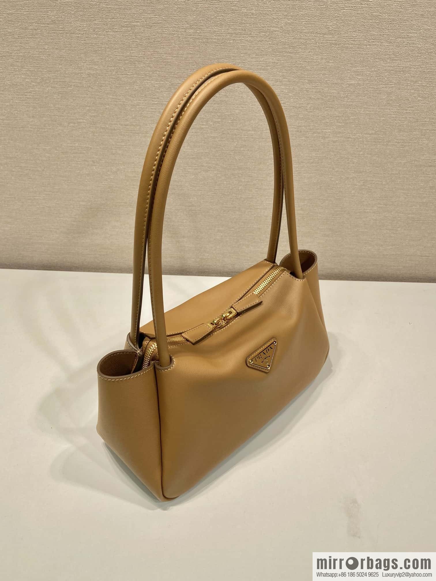PRADA imported calfskin shoulder backpack 1BA444 caramel color