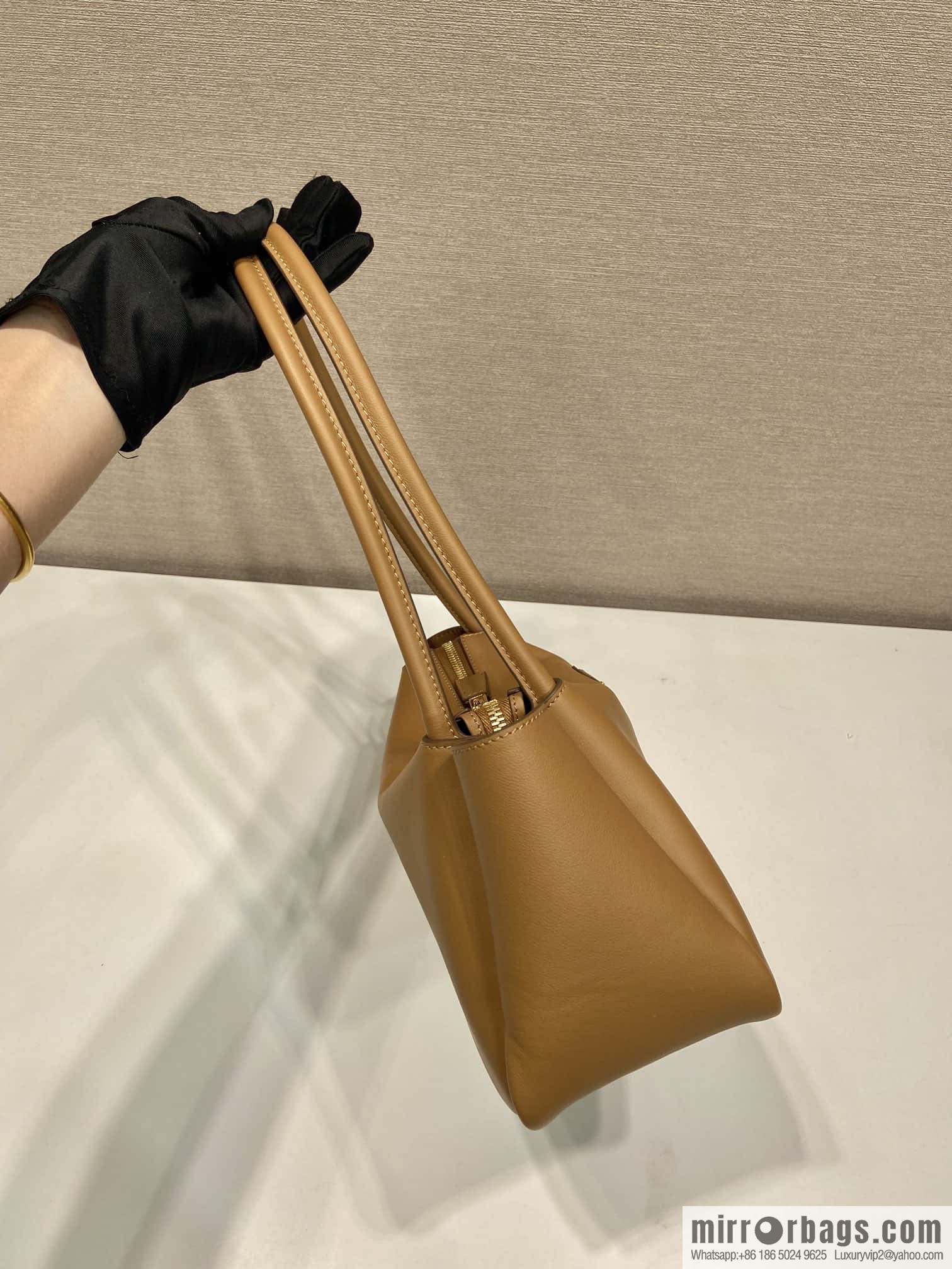 PRADA imported calfskin shoulder backpack 1BA444 caramel color