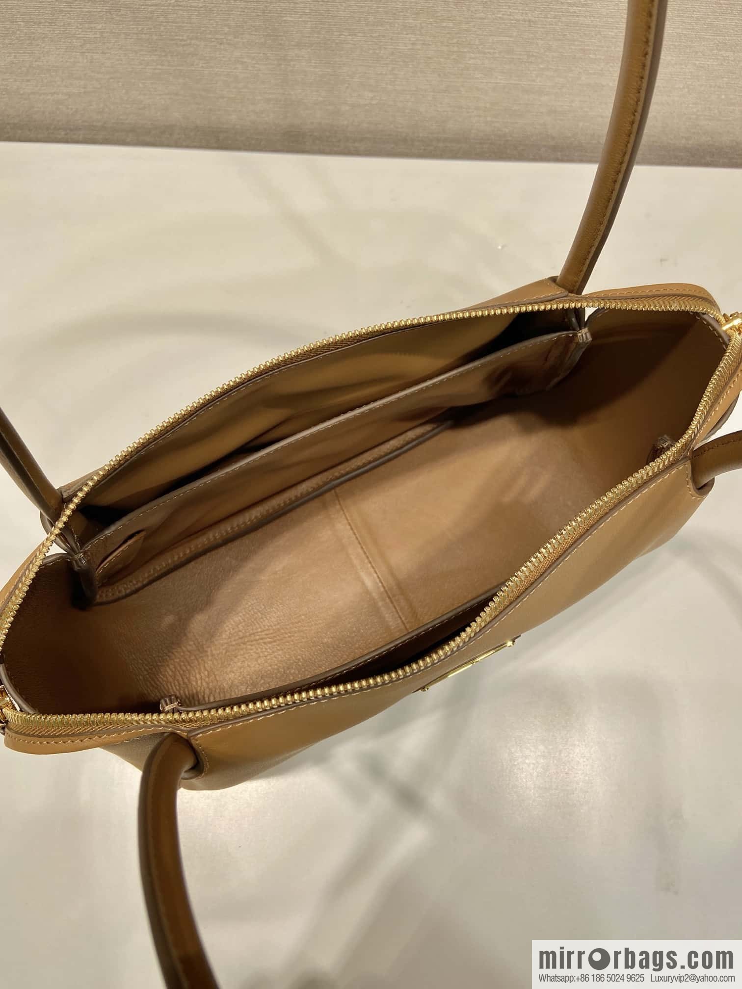PRADA imported calfskin shoulder backpack 1BA444 caramel color