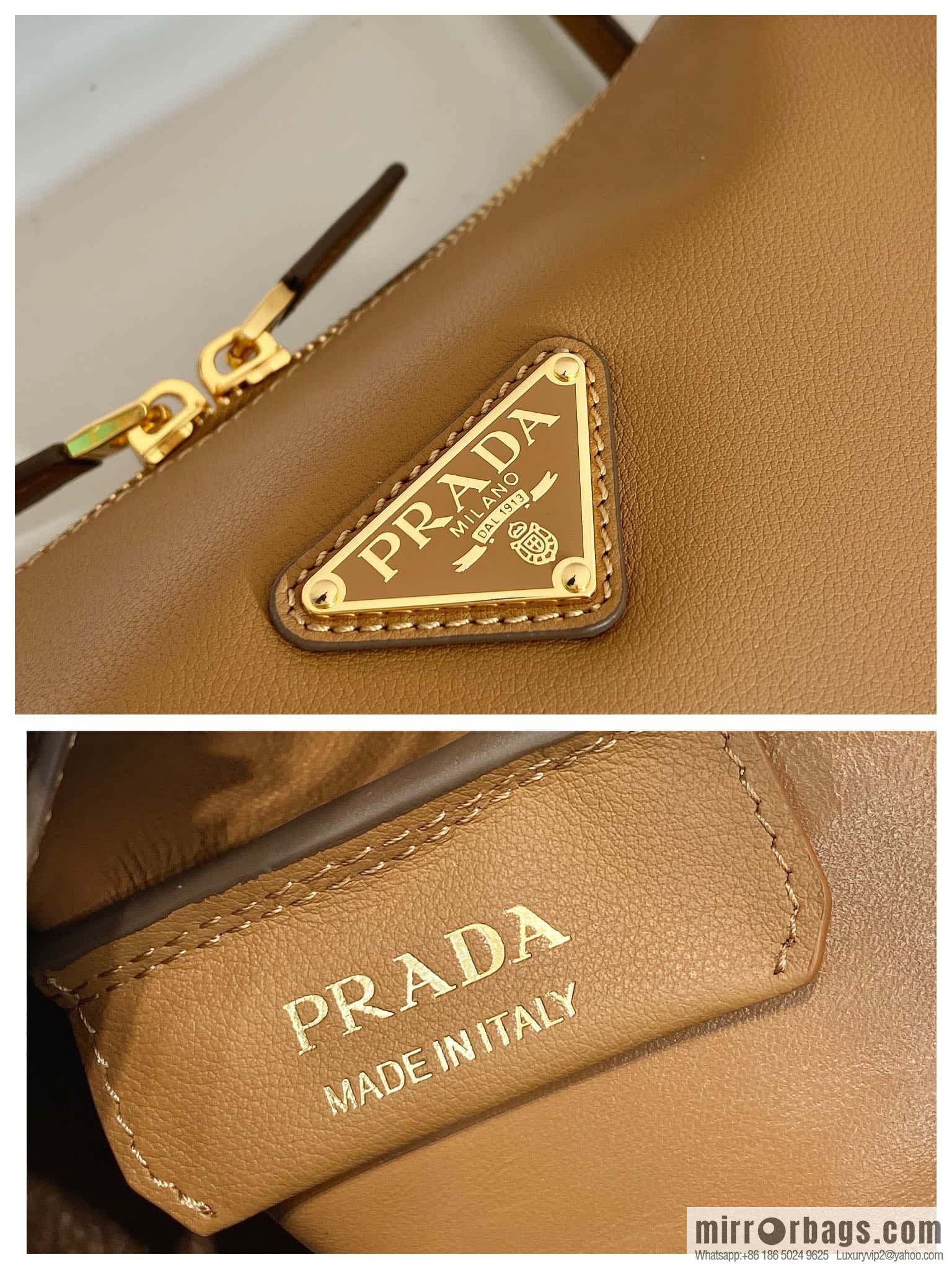 PRADA imported calfskin shoulder backpack 1BA444 caramel color