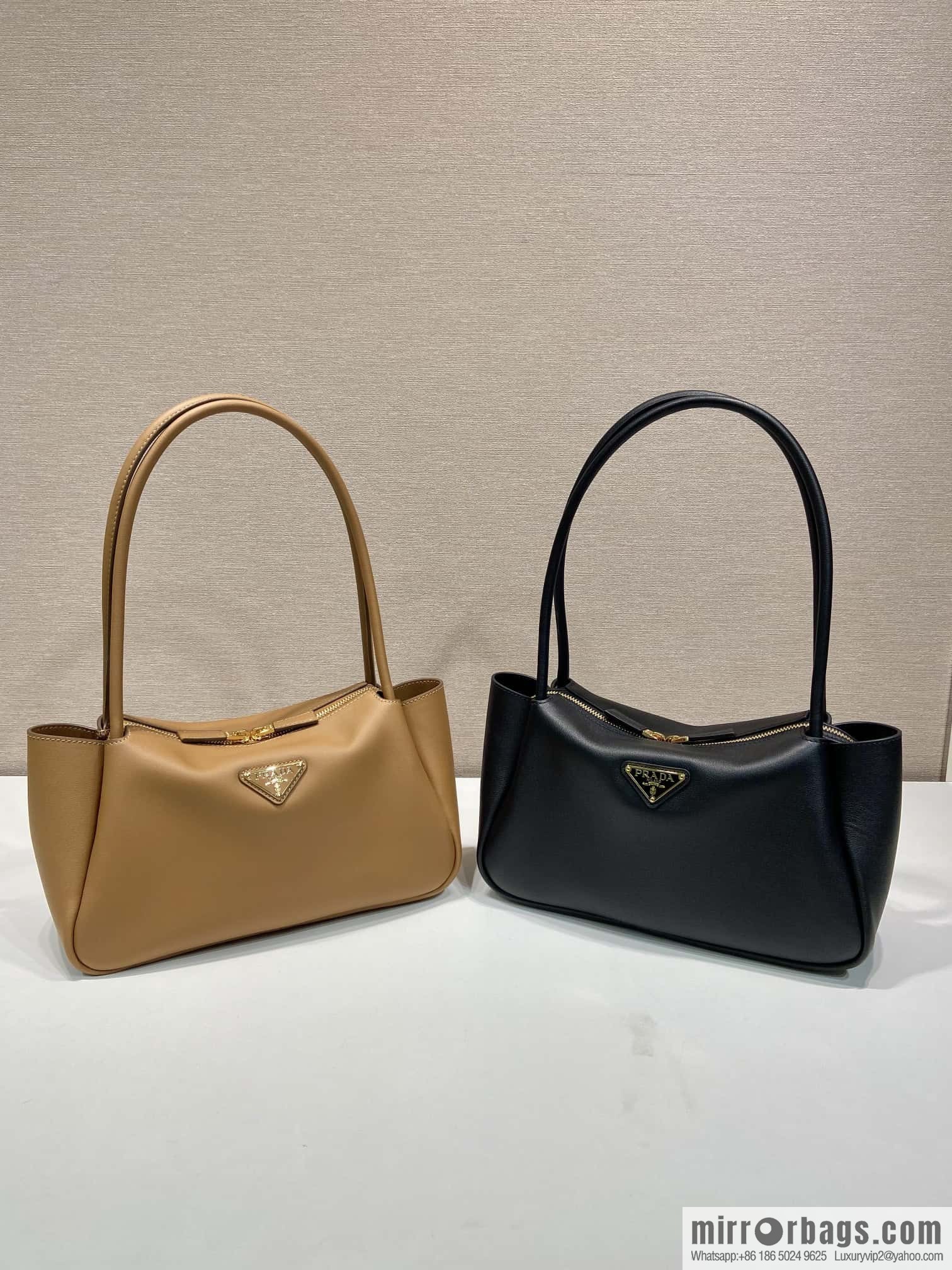PRADA imported calfskin shoulder backpack 1BA444 caramel color