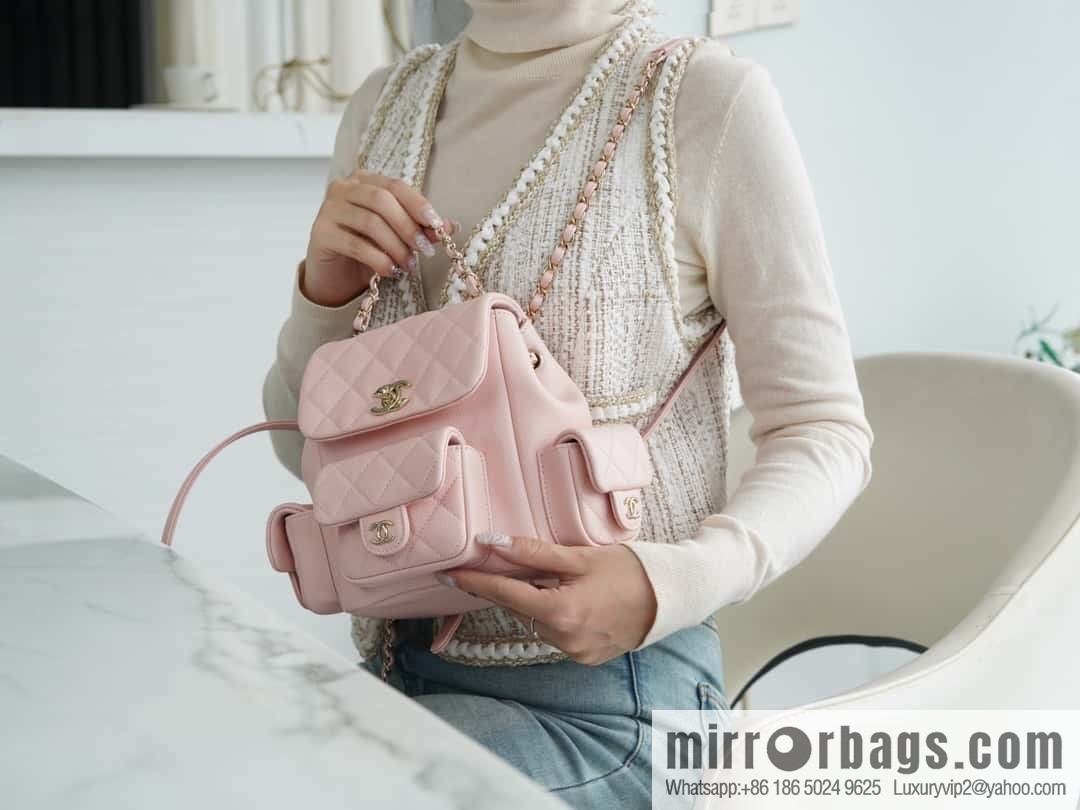 CHANEL 23K new, tank Dumas small shoulder backpack AS4399 light pink