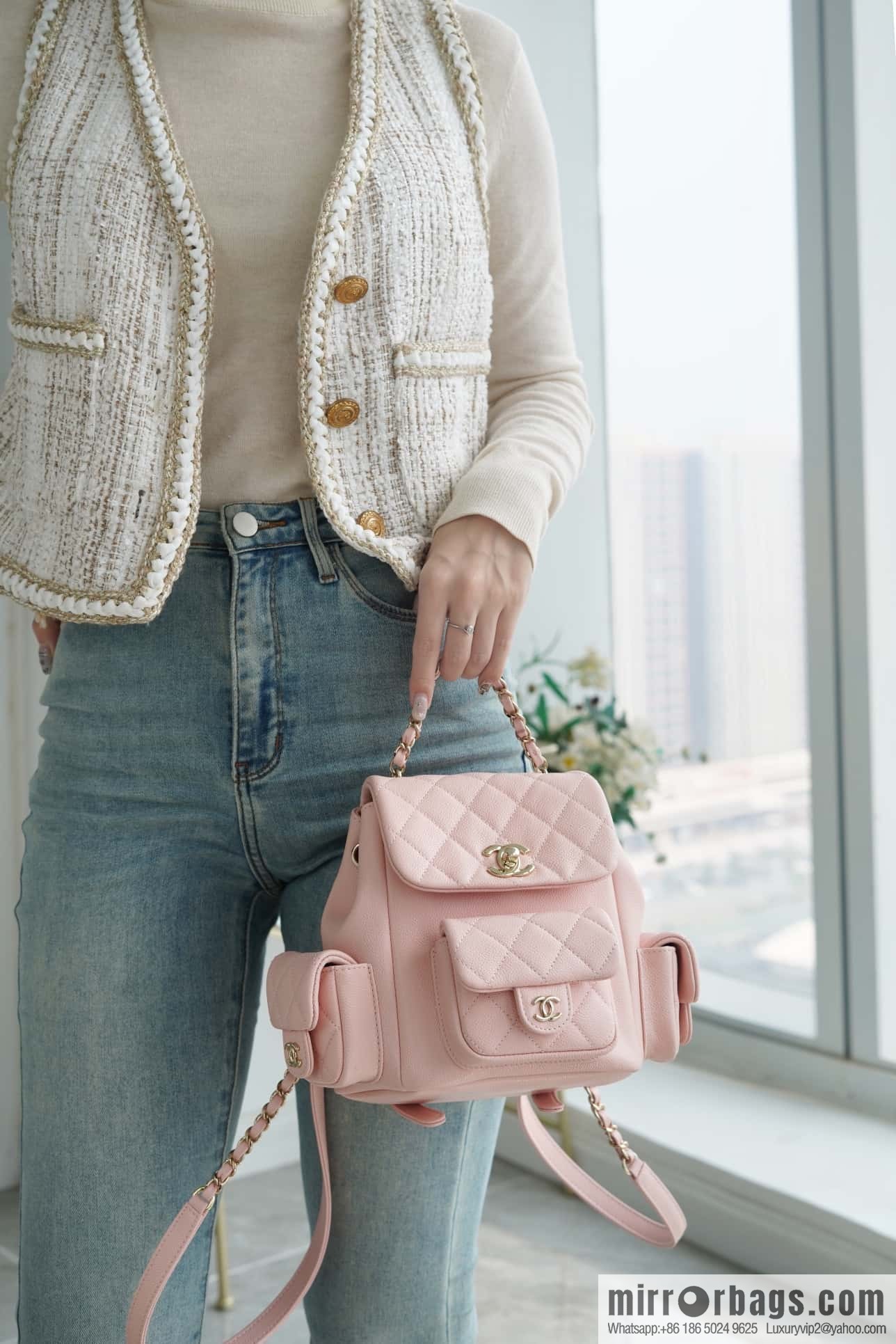 CHANEL 23K new, tank Dumas small shoulder backpack AS4399 light pink