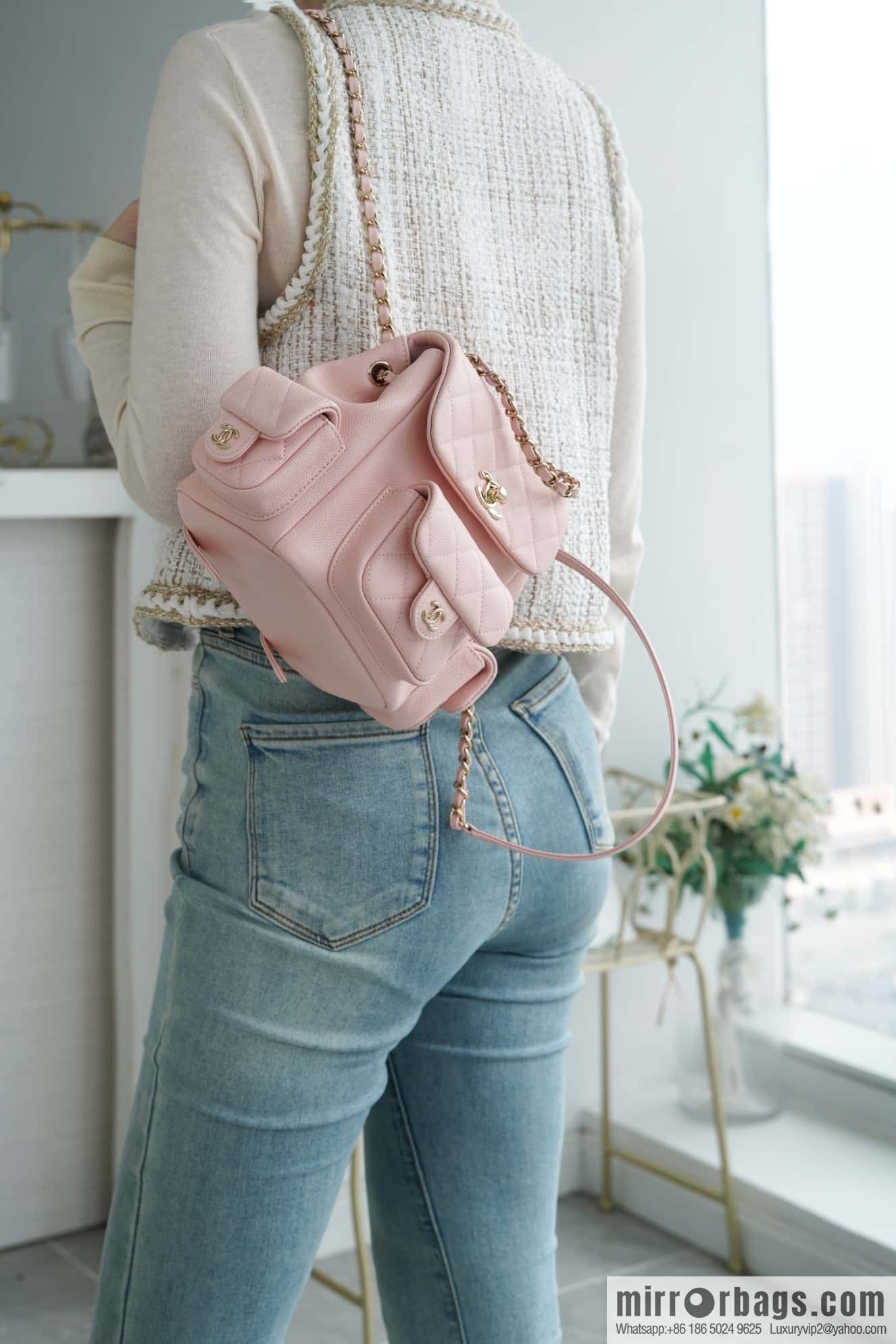 CHANEL 23K new, tank Dumas small shoulder backpack AS4399 light pink
