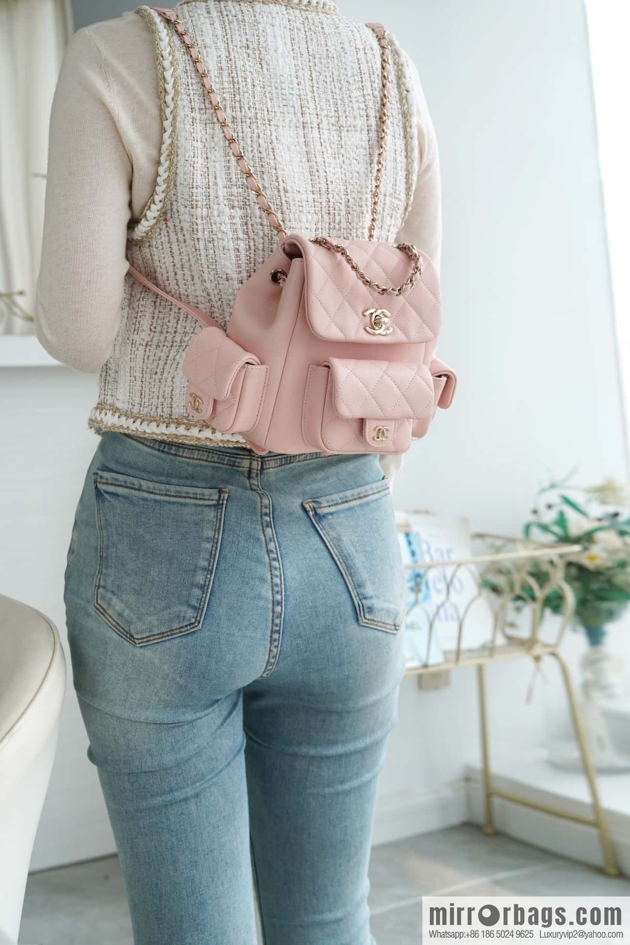 CHANEL 23K new, tank Dumas small shoulder backpack AS4399 light pink