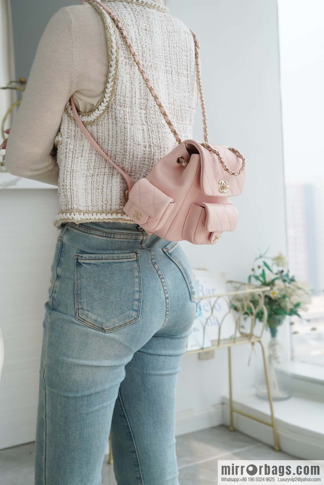 CHANEL 23K new, tank Dumas small shoulder backpack AS4399 light pink
