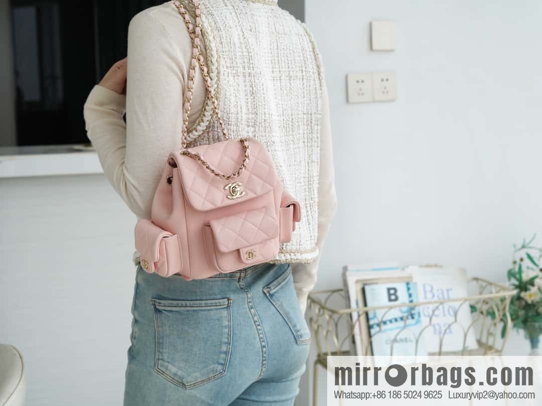 CHANEL 23K new, tank Dumas small shoulder backpack AS4399 light pink