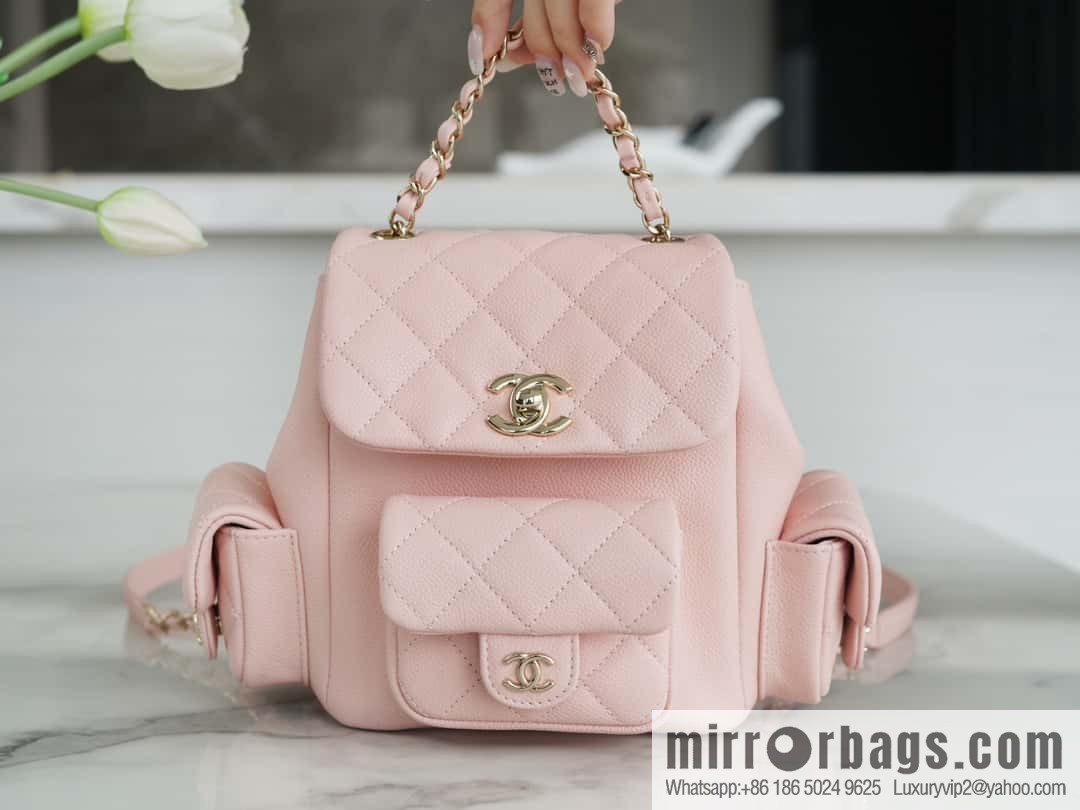 CHANEL 23K new, tank Dumas small shoulder backpack AS4399 light pink