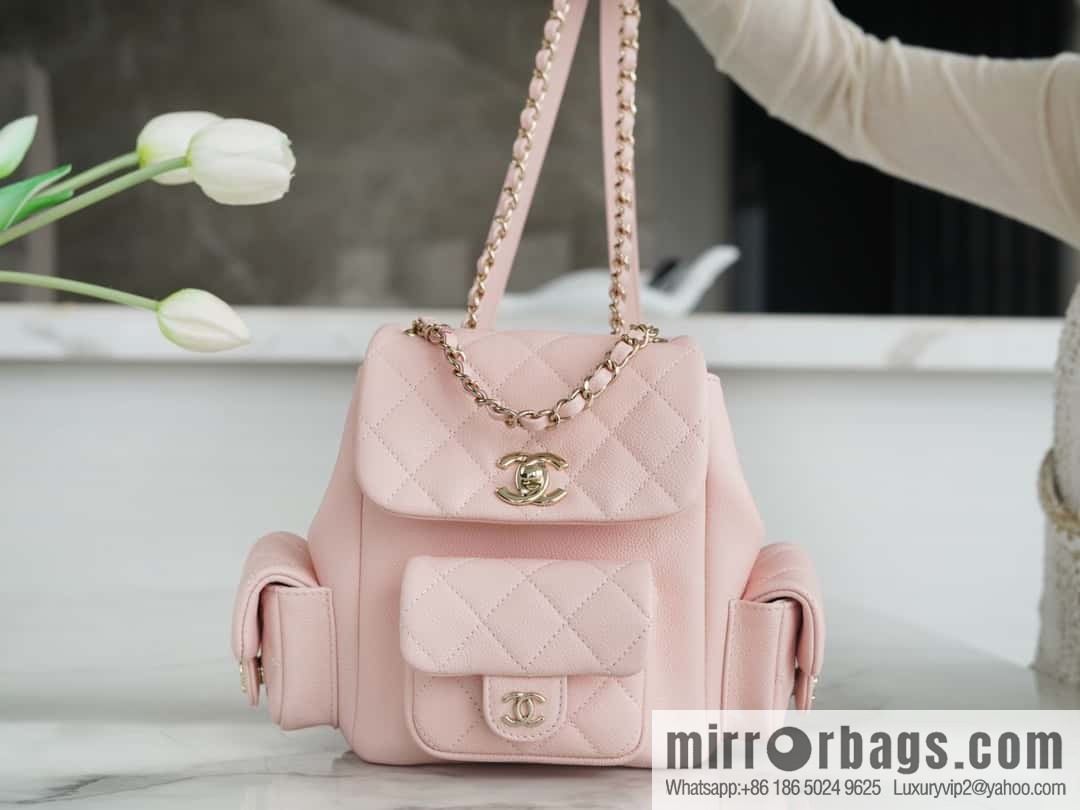 CHANEL 23K new, tank Dumas small shoulder backpack AS4399 light pink