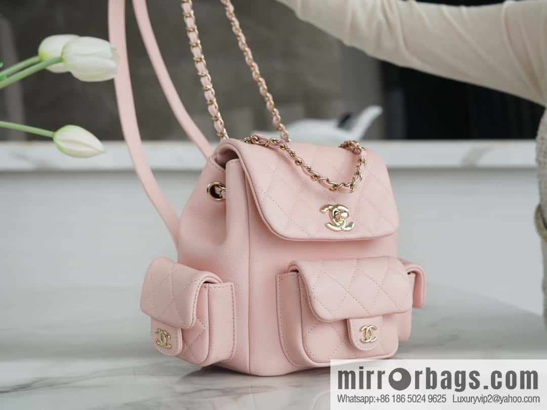 CHANEL 23K new, tank Dumas small shoulder backpack AS4399 light pink