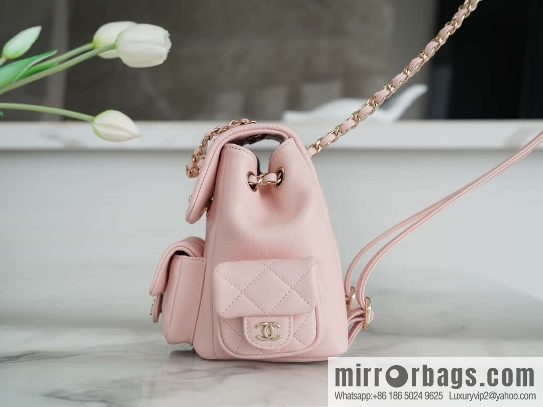 CHANEL 23K new, tank Dumas small shoulder backpack AS4399 light pink