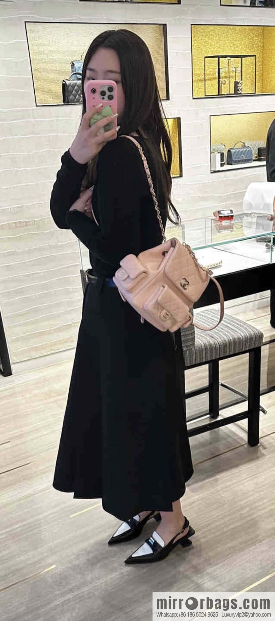 CHANEL 23K new, tank Dumas large shoulder backpack AS4398 light pink