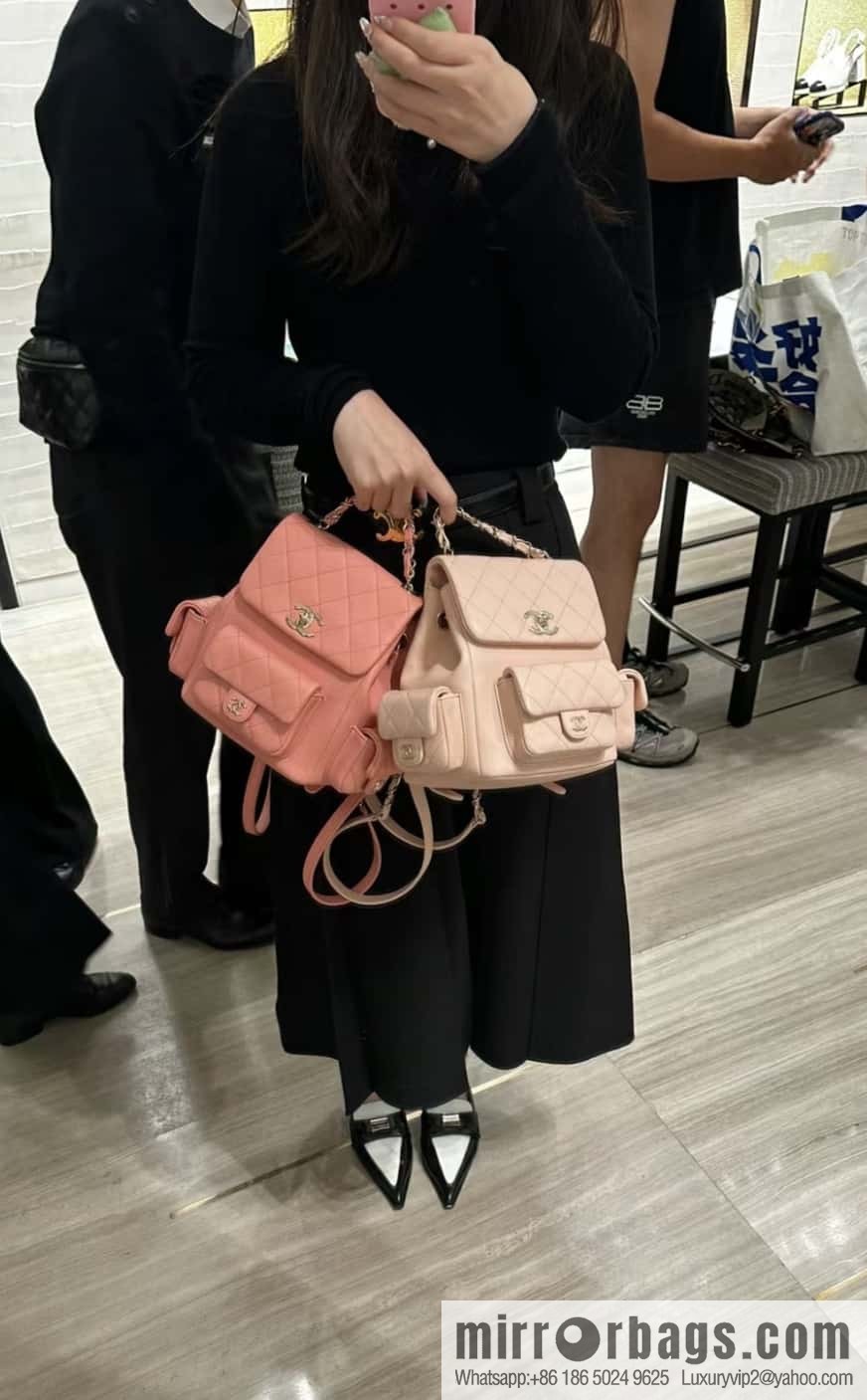 CHANEL 23K new, tank Dumas large shoulder backpack AS4398 light pink