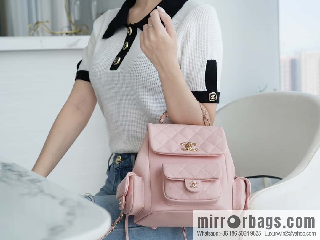 CHANEL 23K new, tank Dumas large shoulder backpack AS4398 light pink