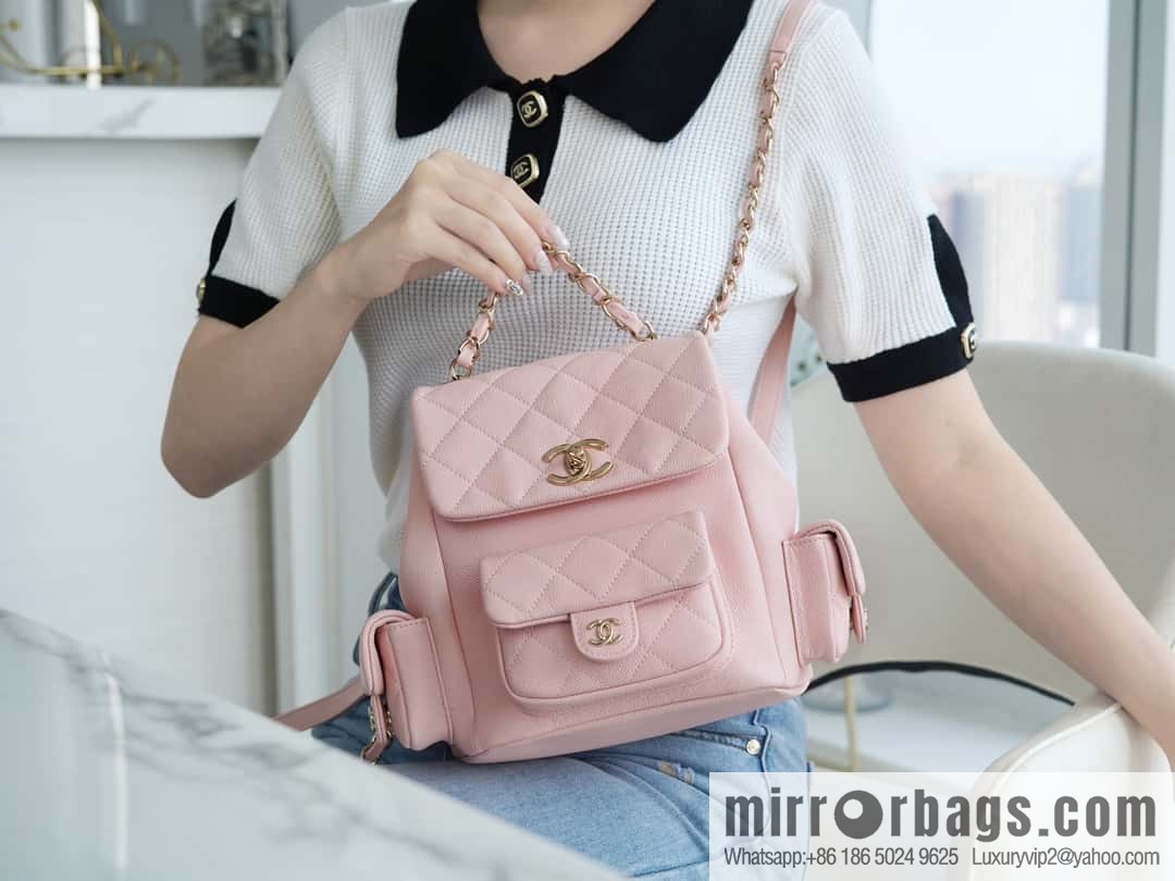 CHANEL 23K new, tank Dumas large shoulder backpack AS4398 light pink
