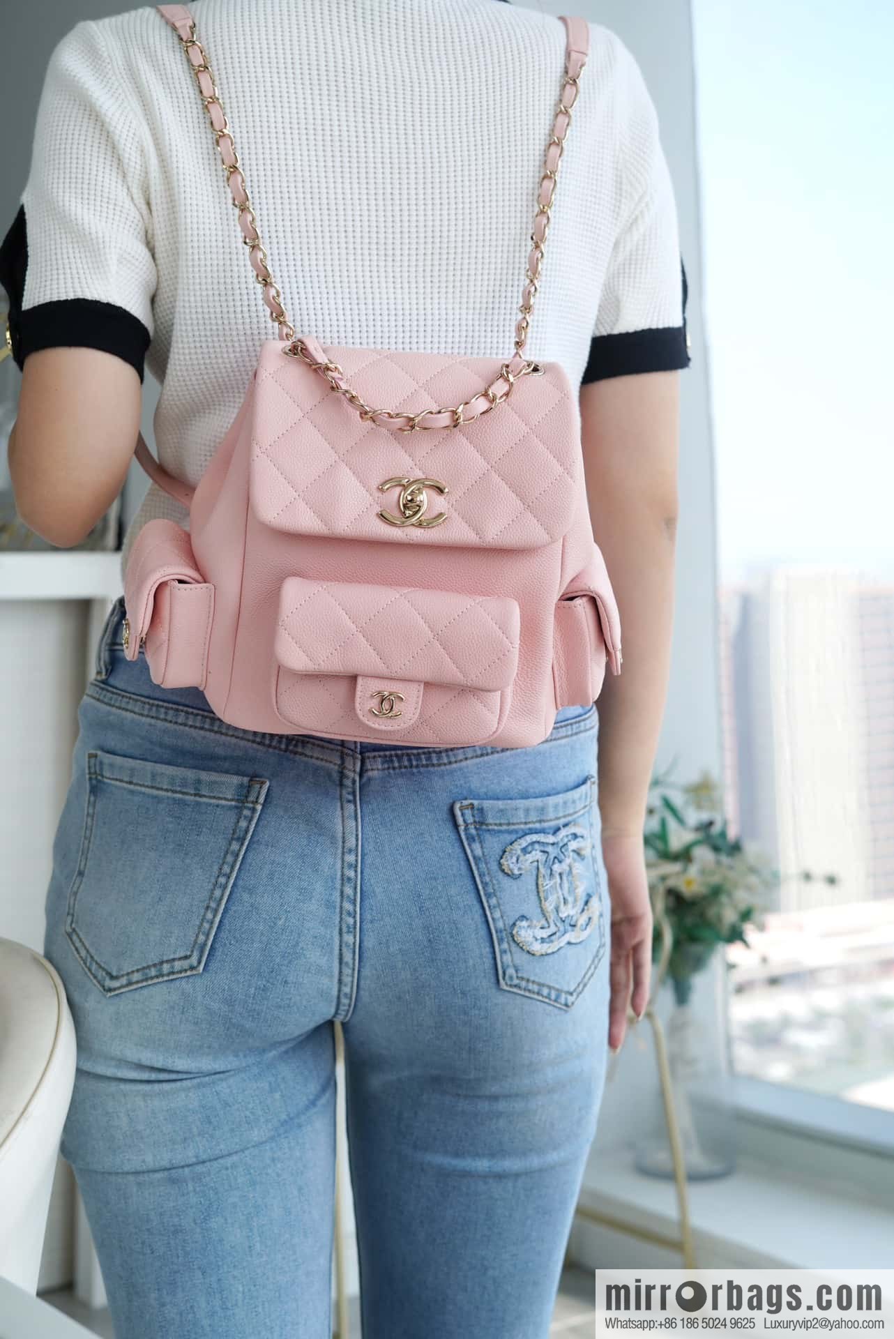 CHANEL 23K new, tank Dumas large shoulder backpack AS4398 light pink