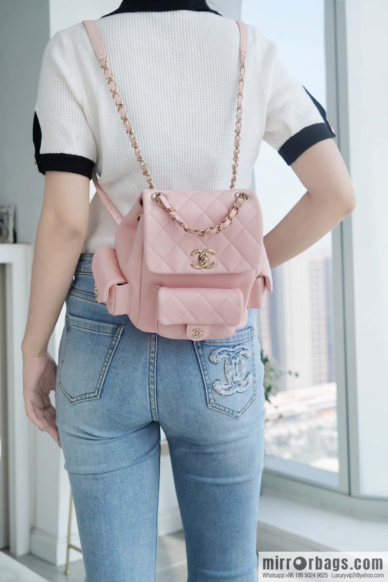 CHANEL 23K new, tank Dumas large shoulder backpack AS4398 light pink