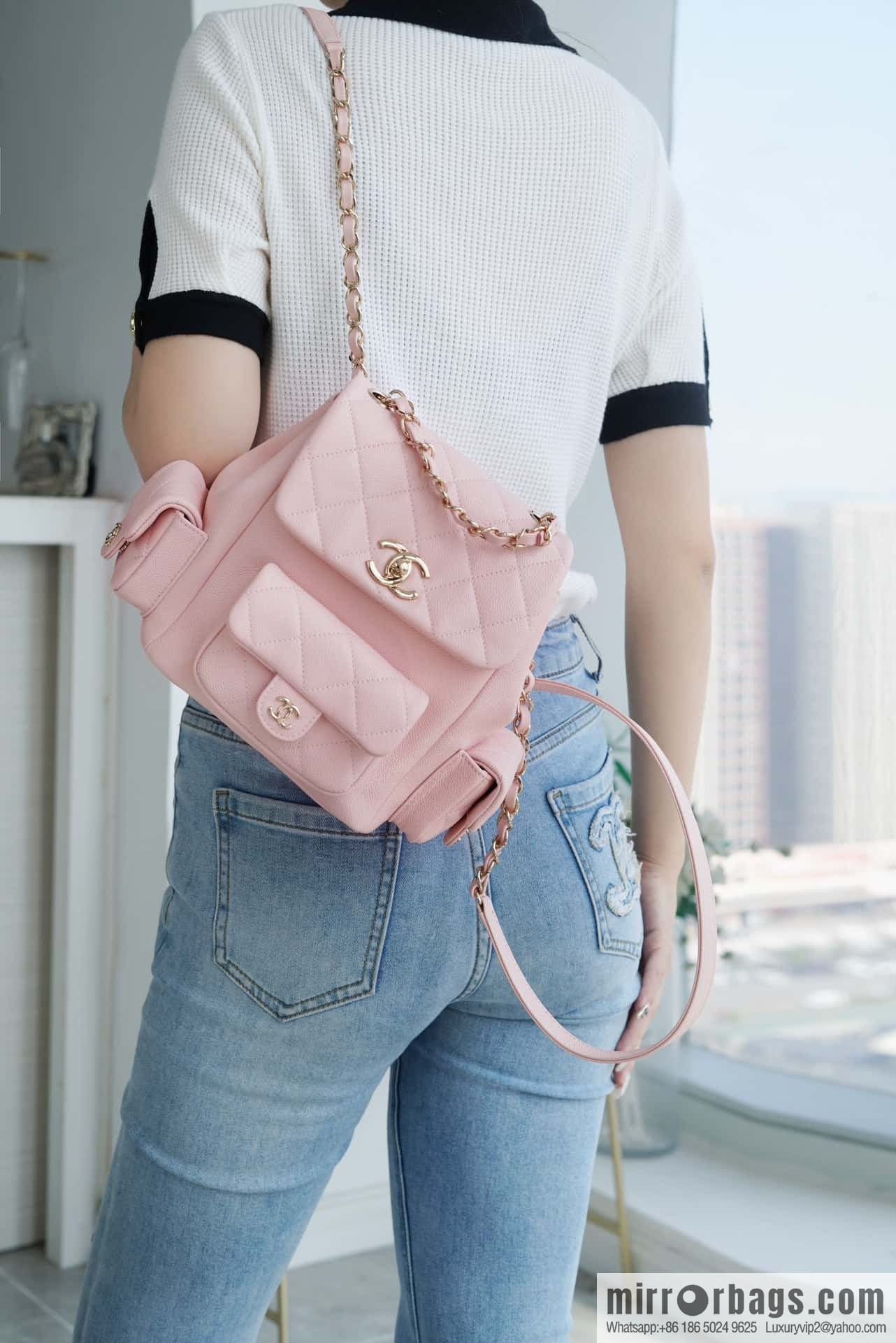 CHANEL 23K new, tank Dumas large shoulder backpack AS4398 light pink