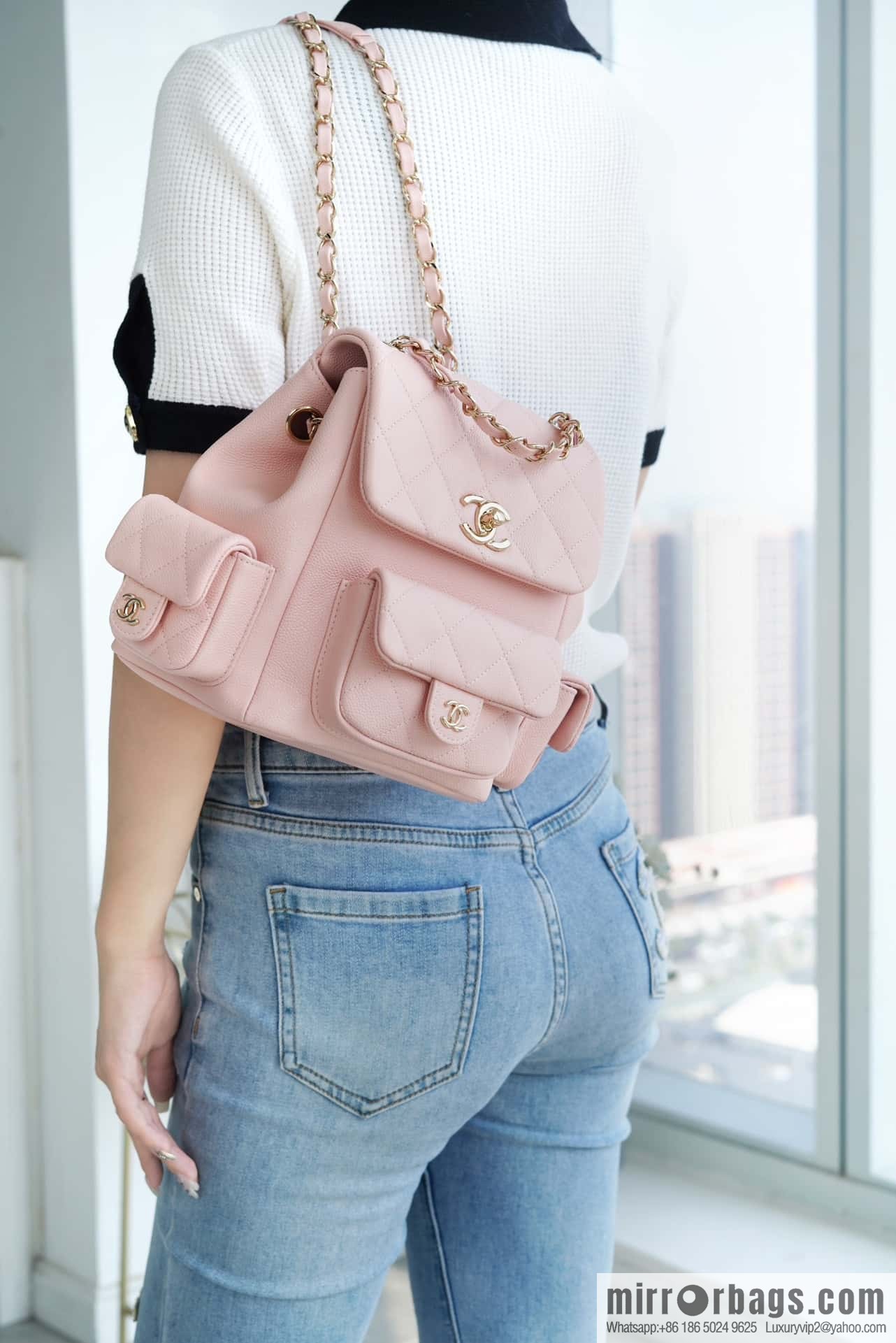 CHANEL 23K new, tank Dumas large shoulder backpack AS4398 light pink