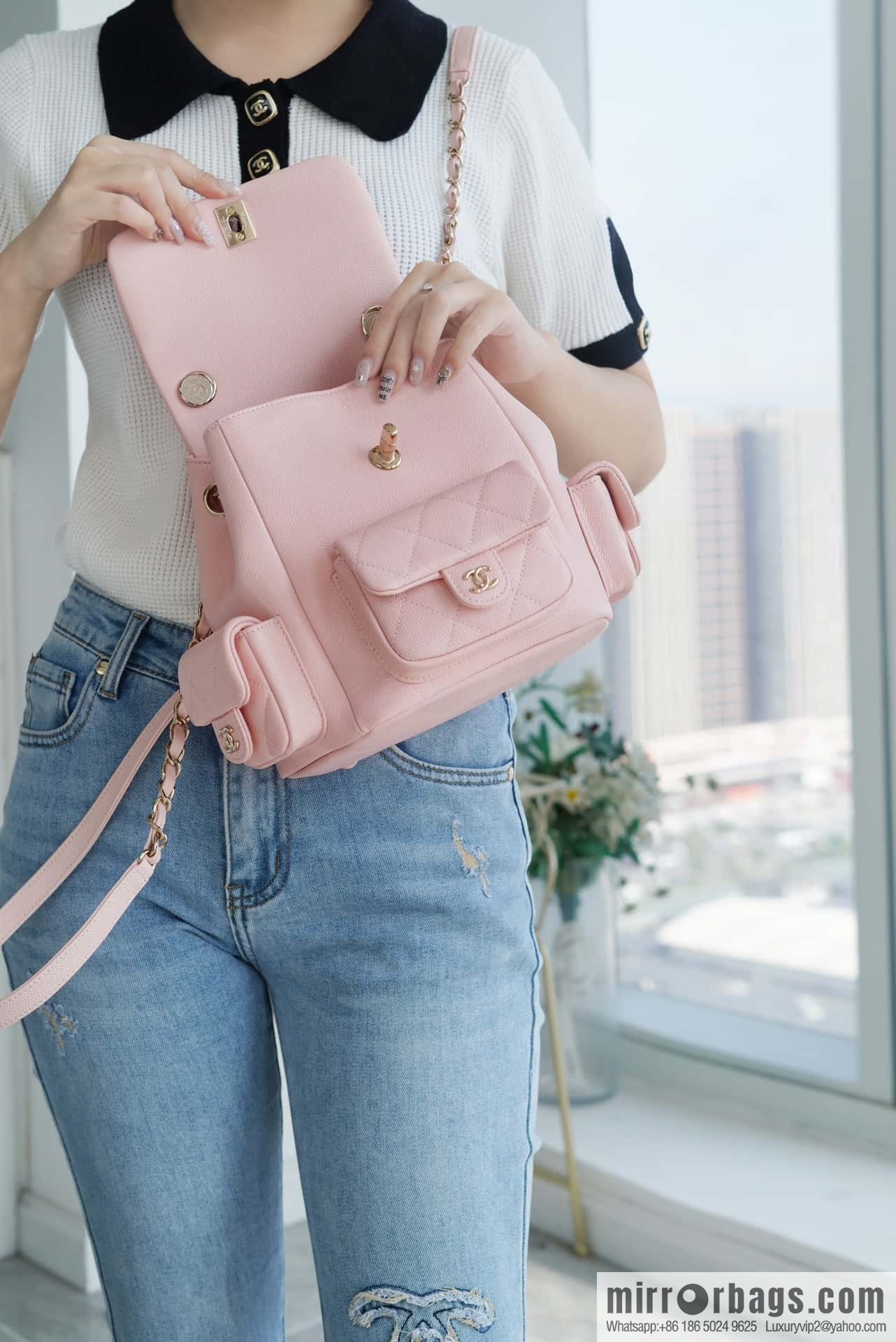 CHANEL 23K new, tank Dumas large shoulder backpack AS4398 light pink