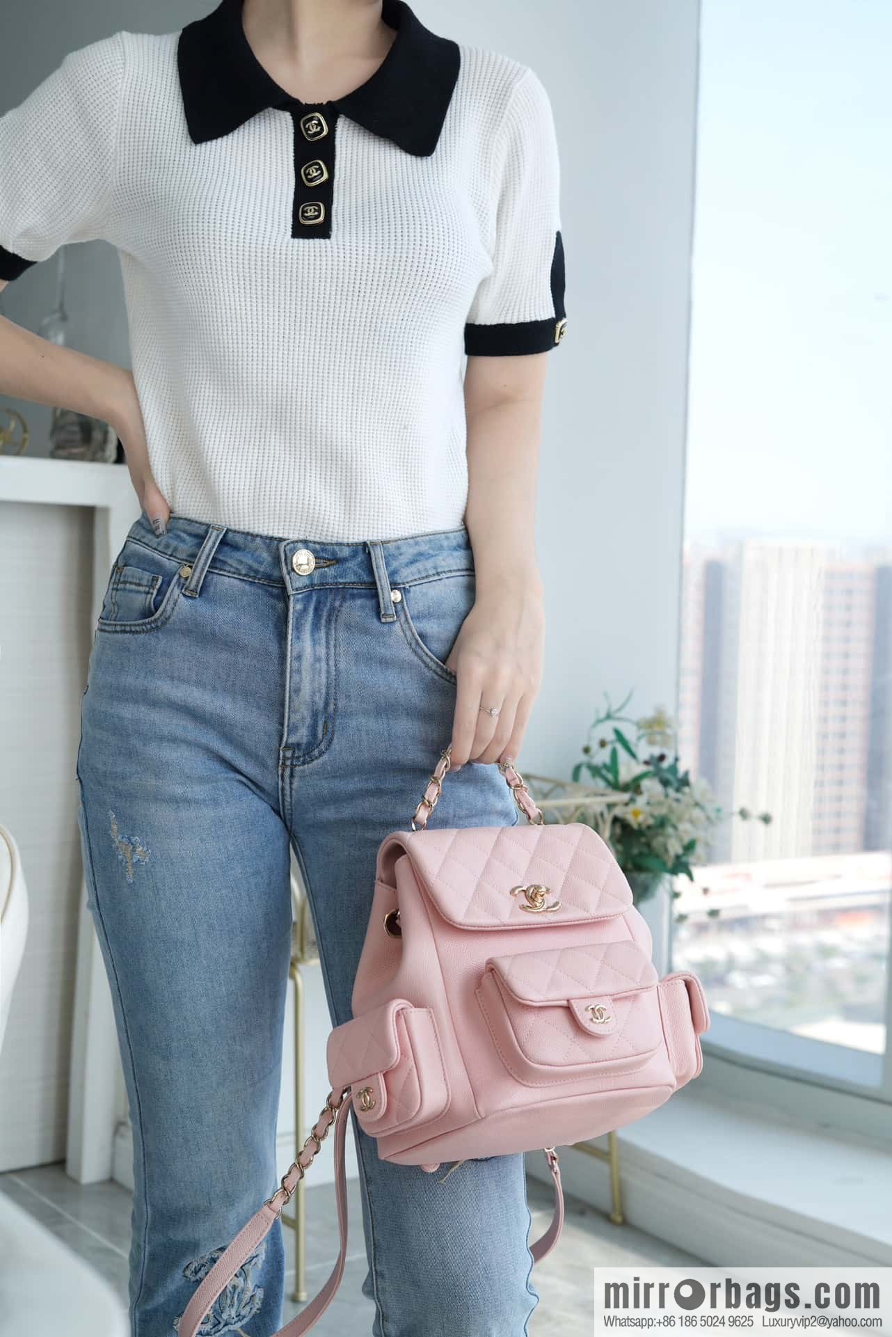 CHANEL 23K new, tank Dumas large shoulder backpack AS4398 light pink