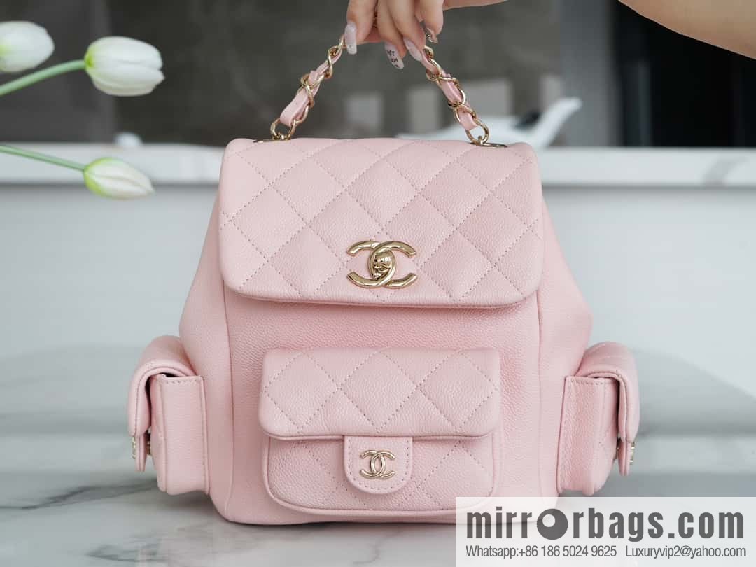 CHANEL 23K new, tank Dumas large shoulder backpack AS4398 light pink