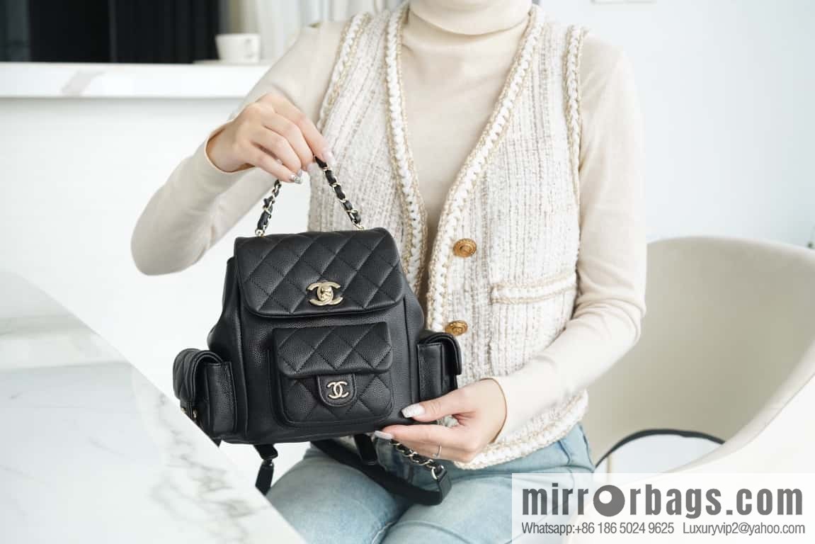 CHANEL 23K new, tank Dumas small shoulder backpack AS4399 black