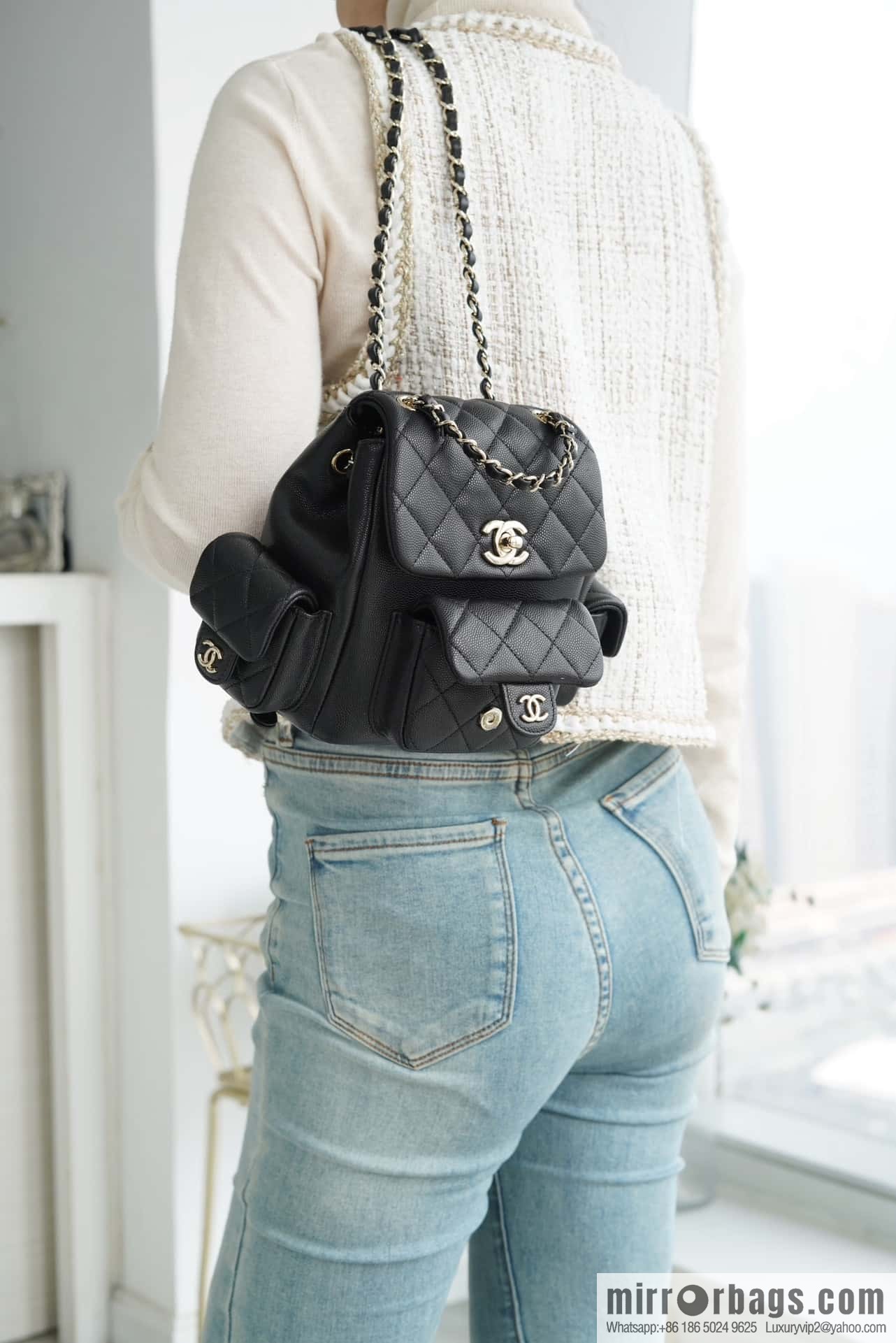 CHANEL 23K new, tank Dumas small shoulder backpack AS4399 black