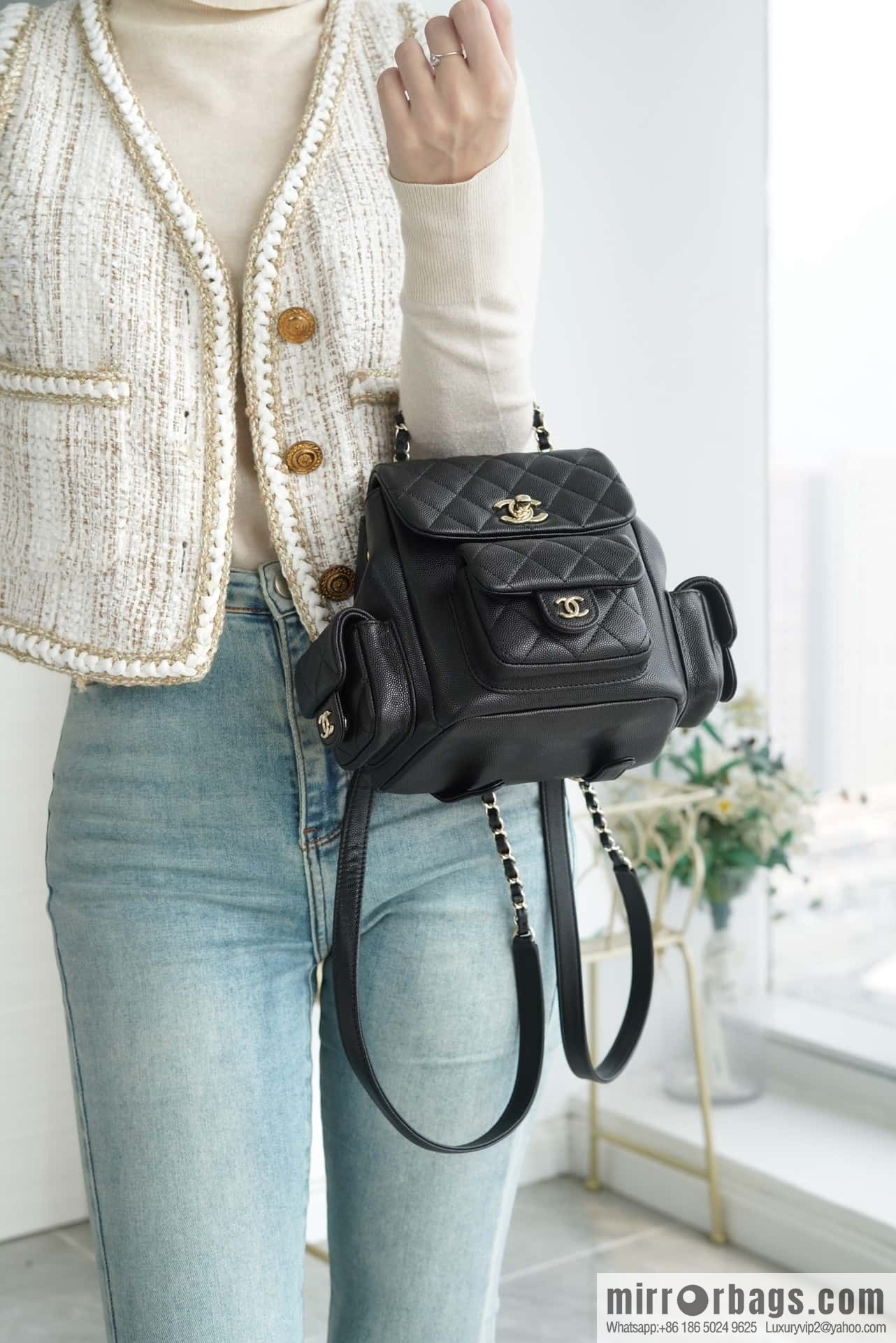 CHANEL 23K new, tank Dumas small shoulder backpack AS4399 black