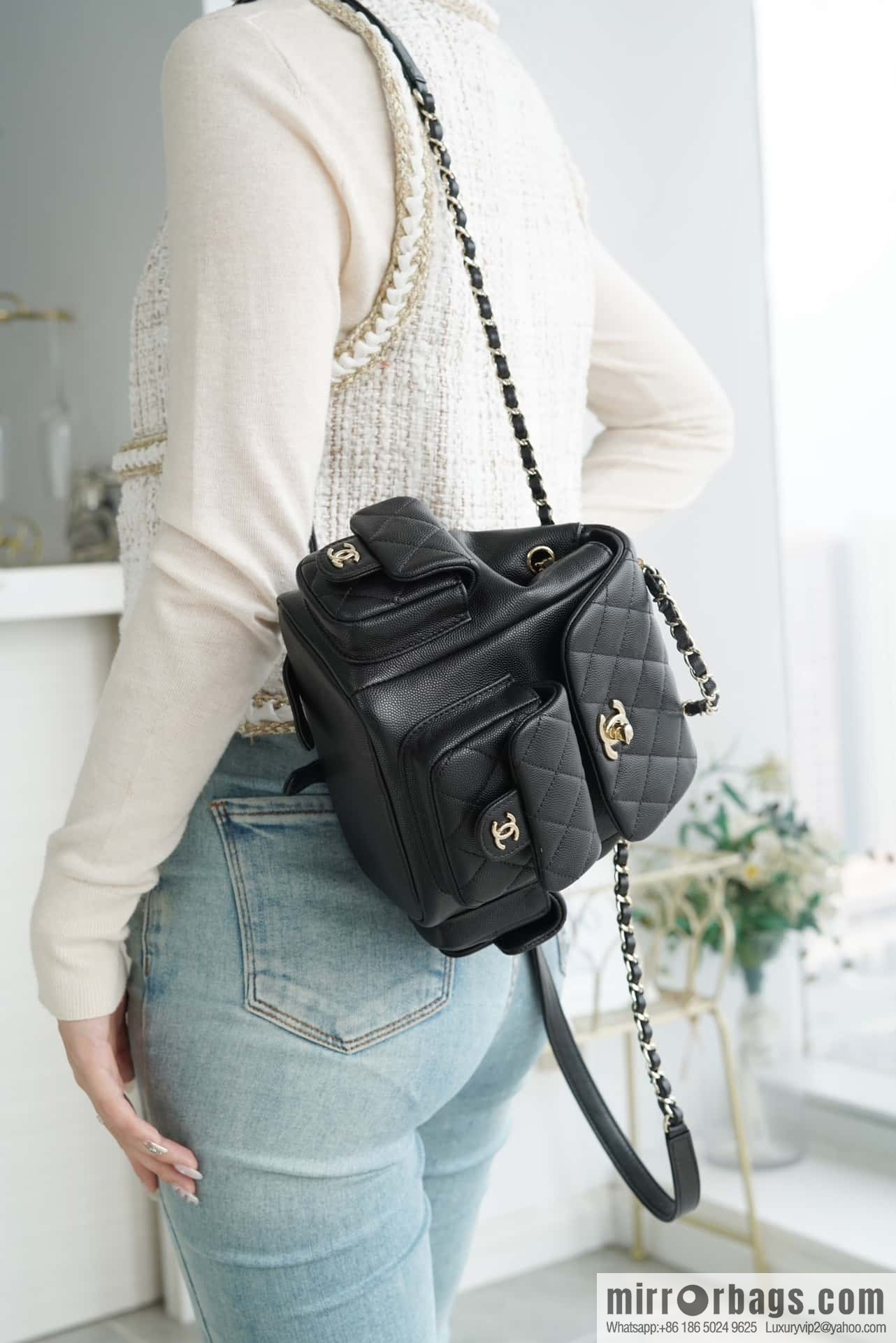 CHANEL 23K new, tank Dumas small shoulder backpack AS4399 black