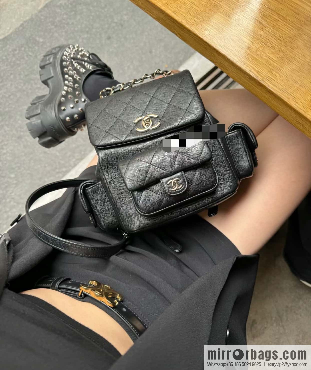 CHANEL 23K new, tank Dumas large shoulder backpack AS4398 black
