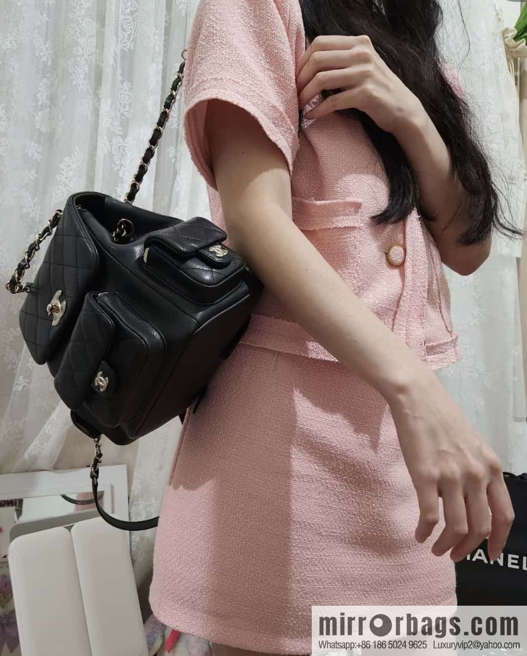 CHANEL 23K new, tank Dumas large shoulder backpack AS4398 black