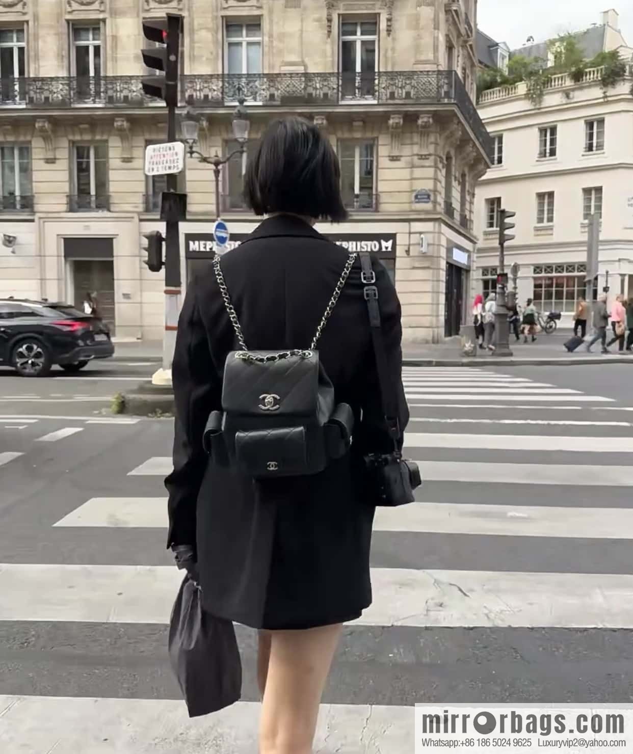 CHANEL 23K new, tank Dumas large shoulder backpack AS4398 black